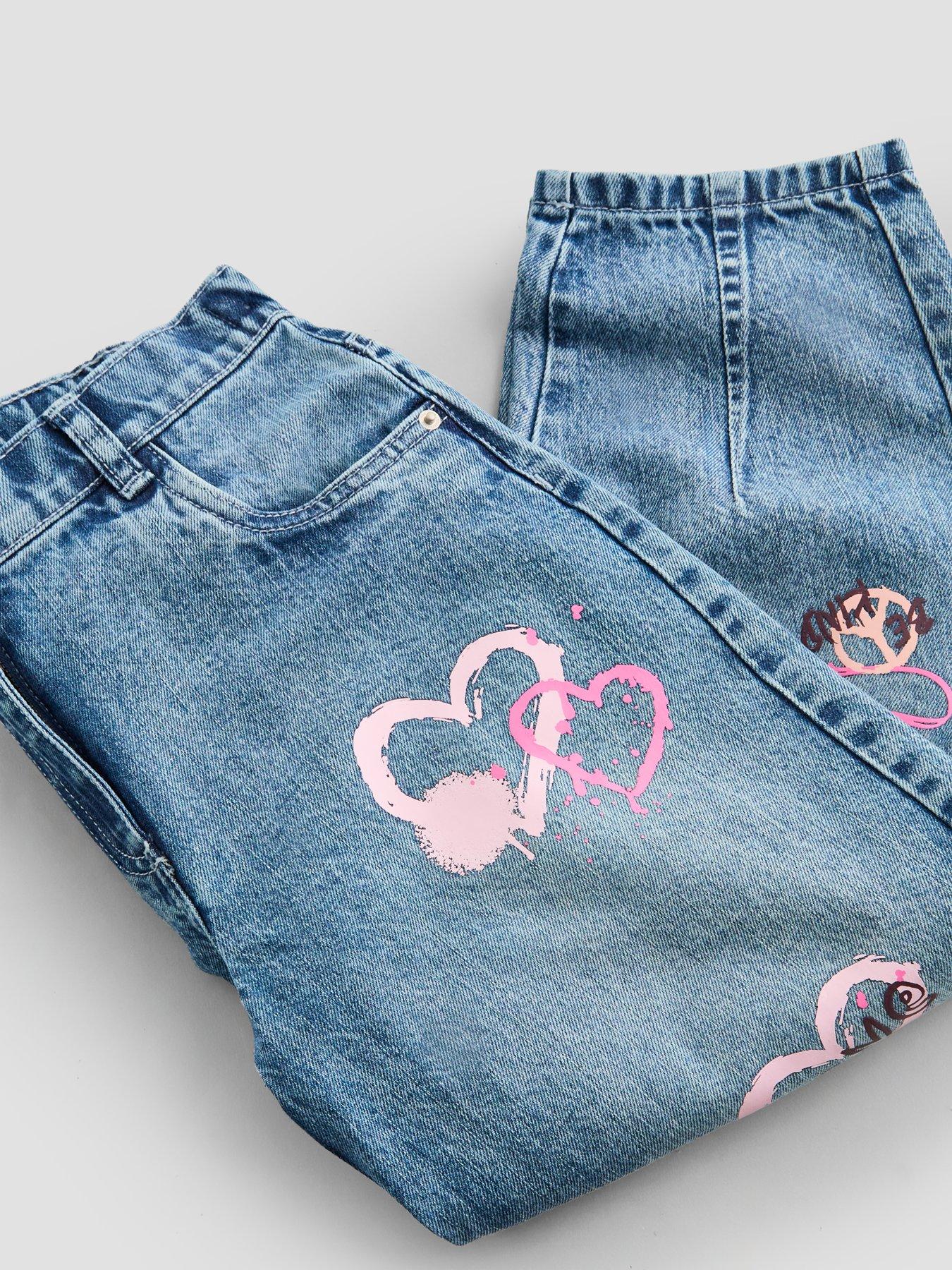 Image 4 of 4 of The Very Collection Girls Heart And Bow Barrel Leg Jeans - Blue