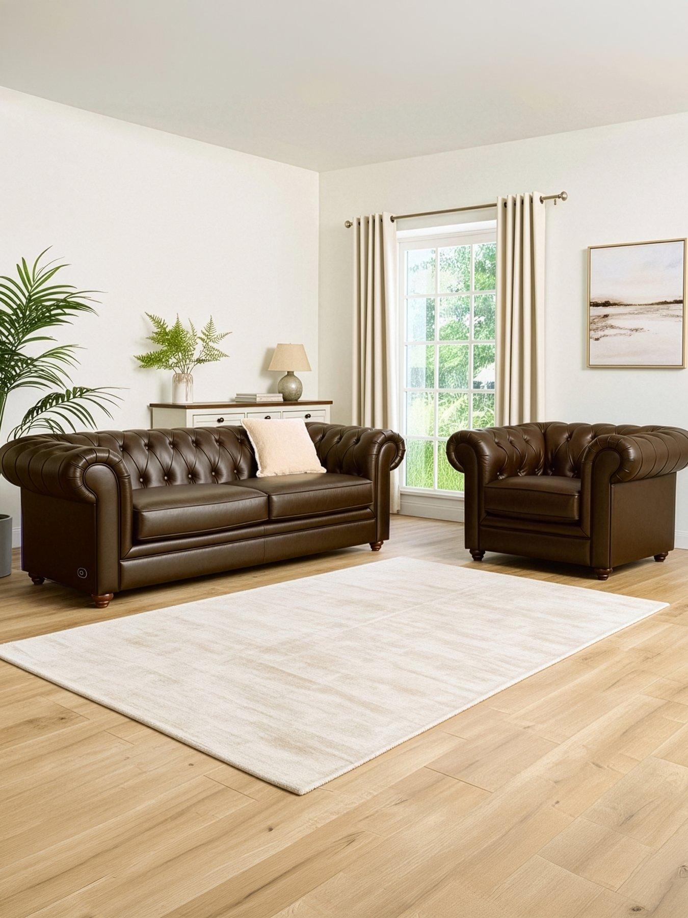Image 1 of 7 of The Very Collection New Bakerfield Leather 3 Seater + Chair