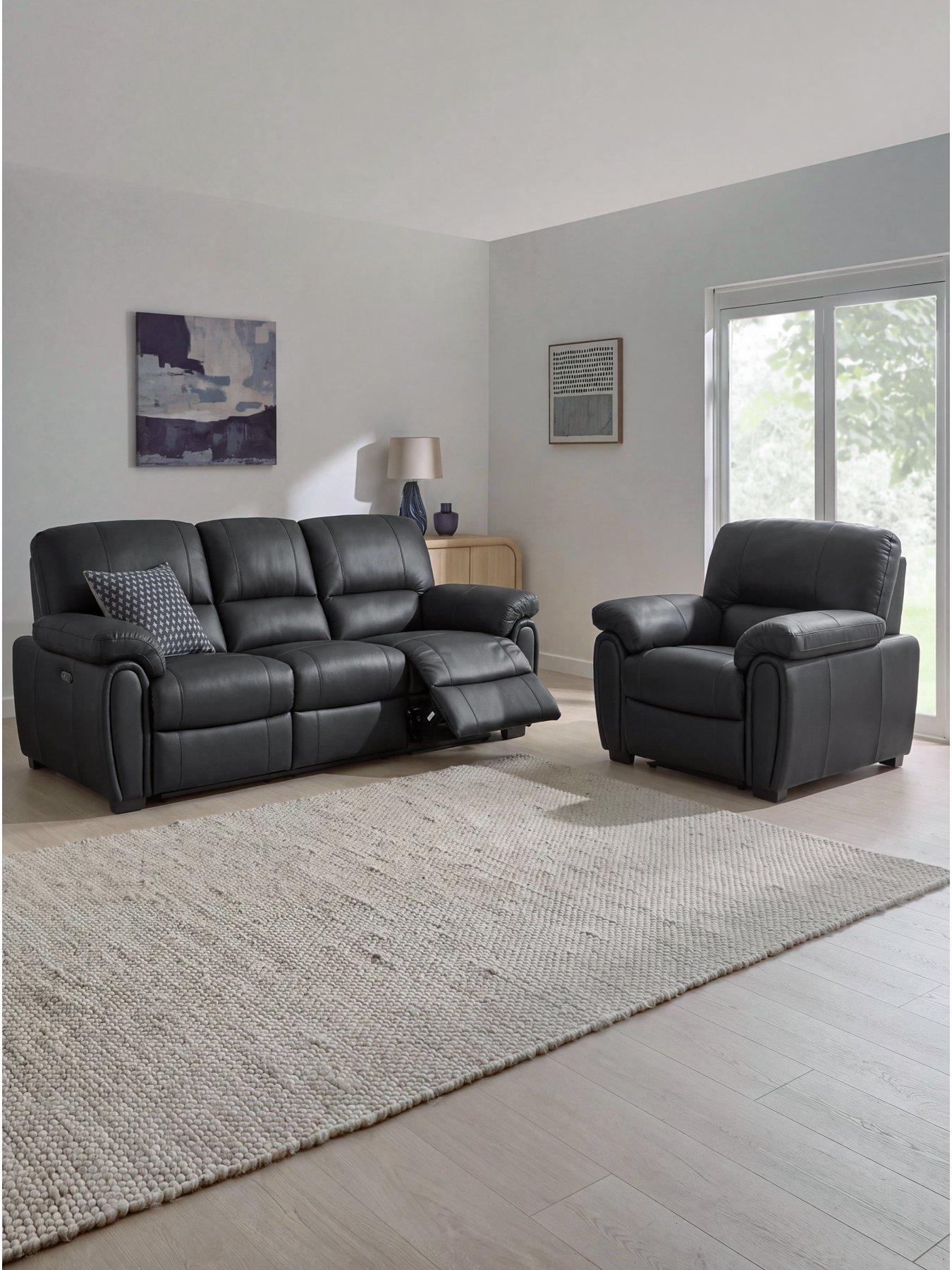 The Very Collection Leighton Leather/Faux Leather 3 Seater Manual Recliner and Armchair Set (Buy  &  SAVE!) - FSC® Certified