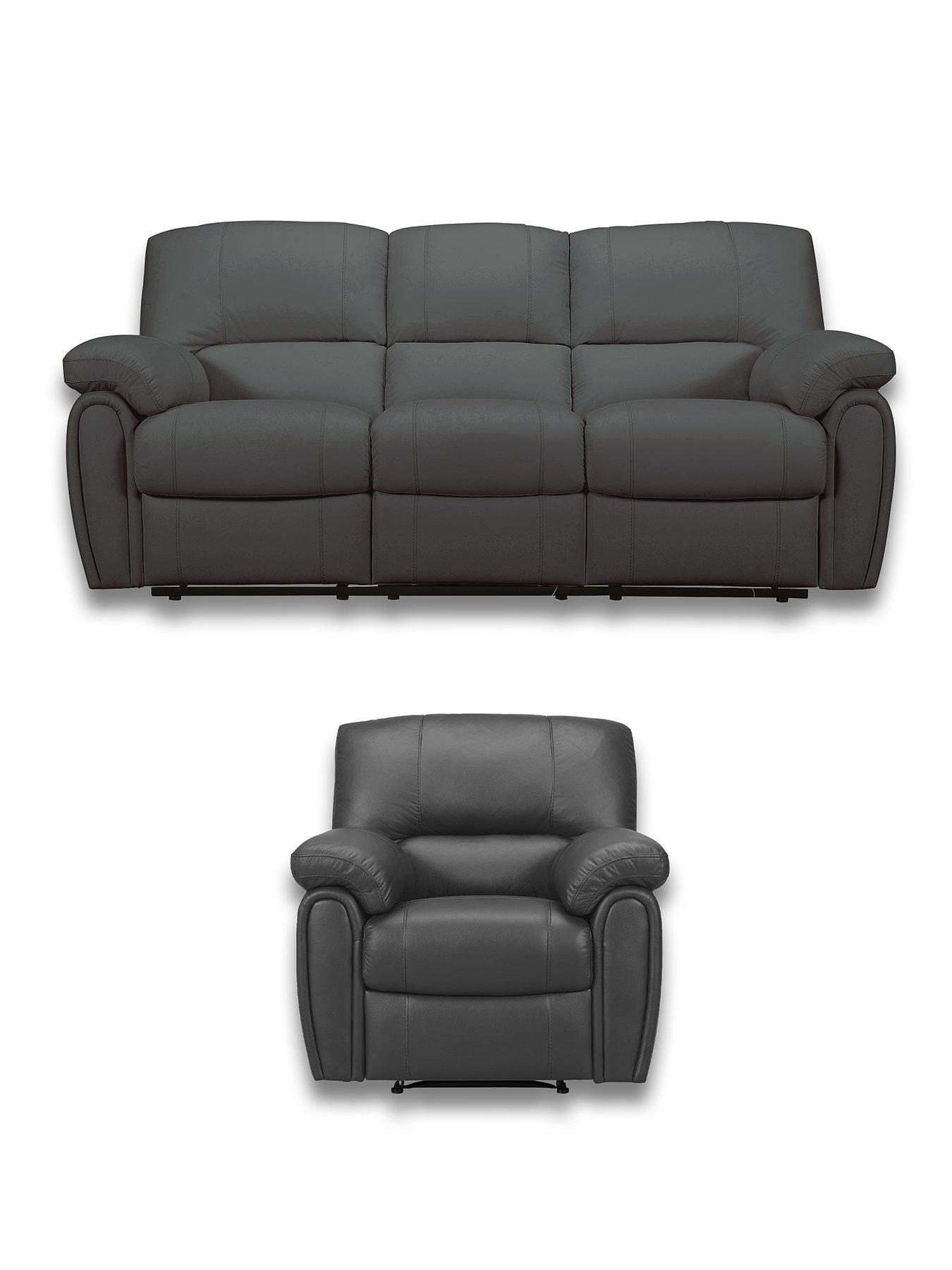 The Very Collection Leighton Leather/Faux Leather 3 Seater Manual Recliner and Armchair Set (Buy  &  SAVE!) - FSC® Certified