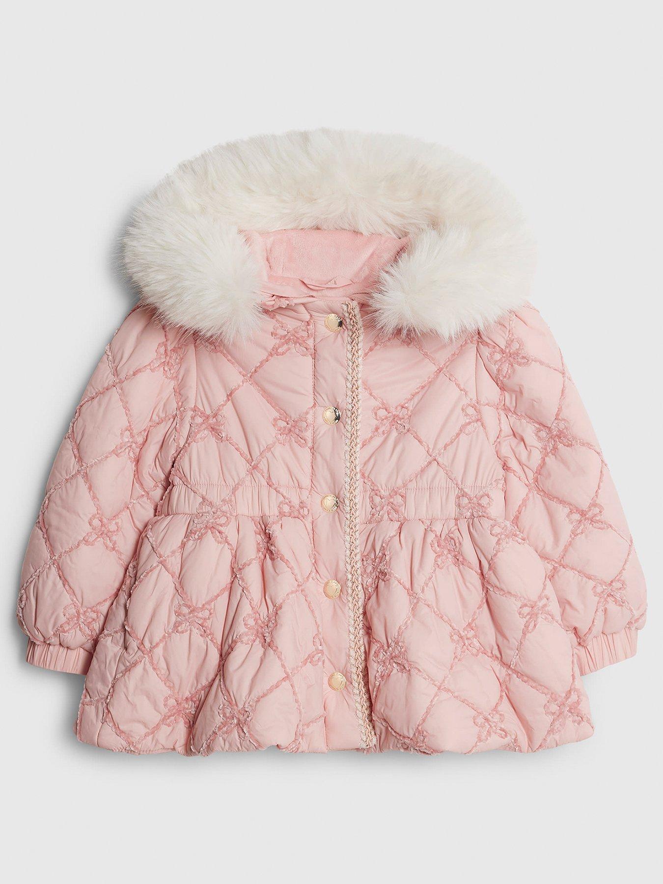 River Island Mini Girls Hooded Bow Padded Coat - Pink