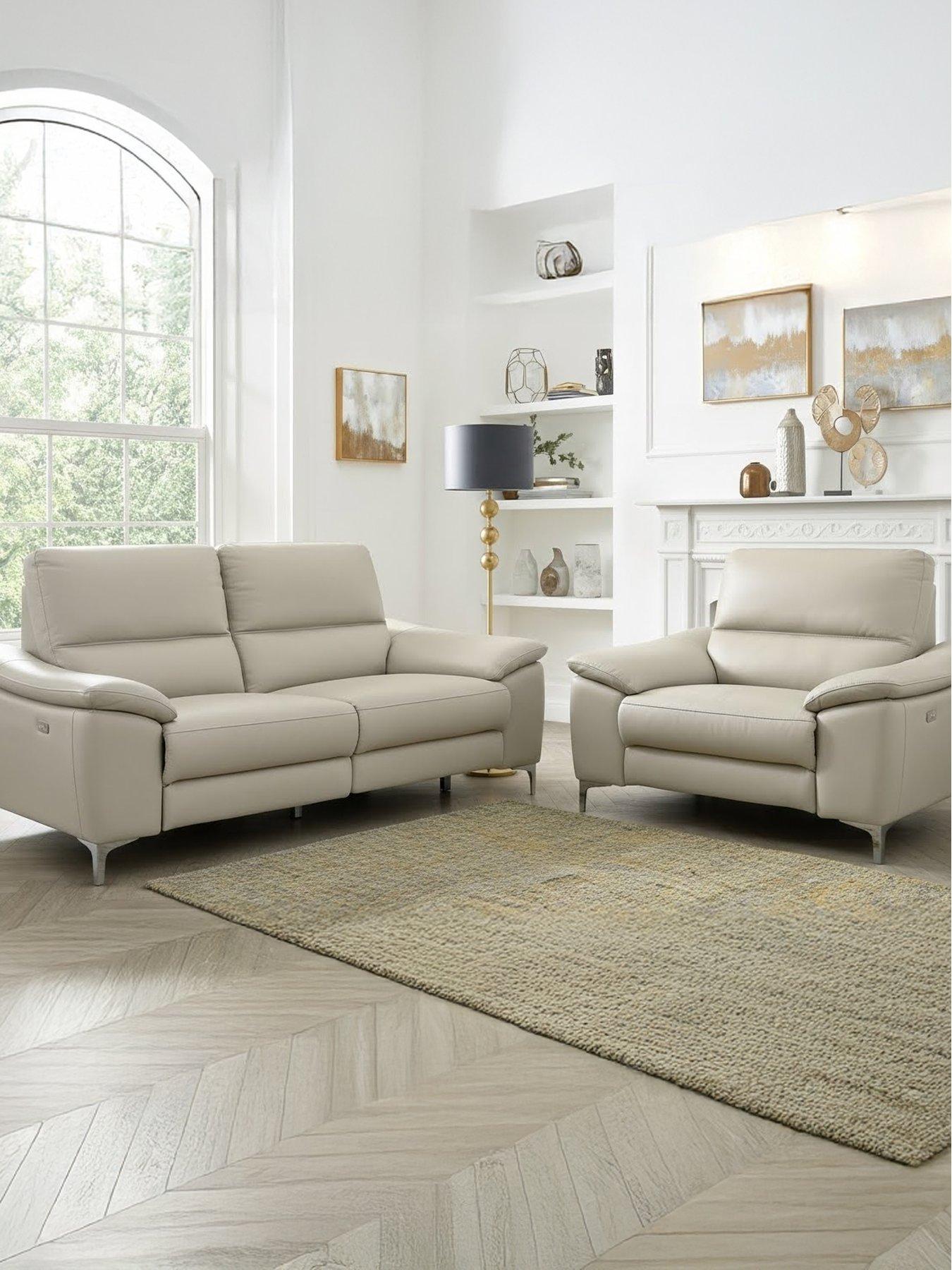 The Very Collection Pavilion Leather/Faux Leather Power Recliner 3 Seater and Armchair Set - FSC® Certified