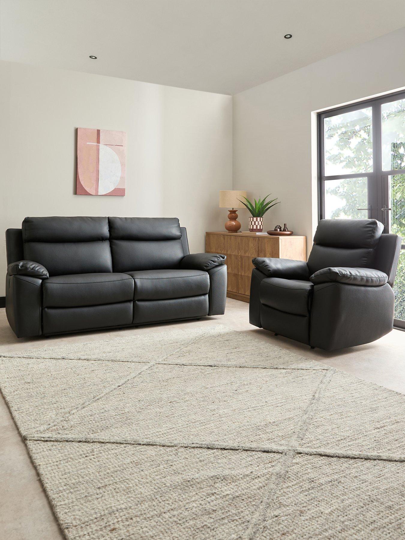 The Very Collection Edison Luxury Faux Leather 3 Seater Manual Recliner and Armchair Set (Buy  &  SAVE!)