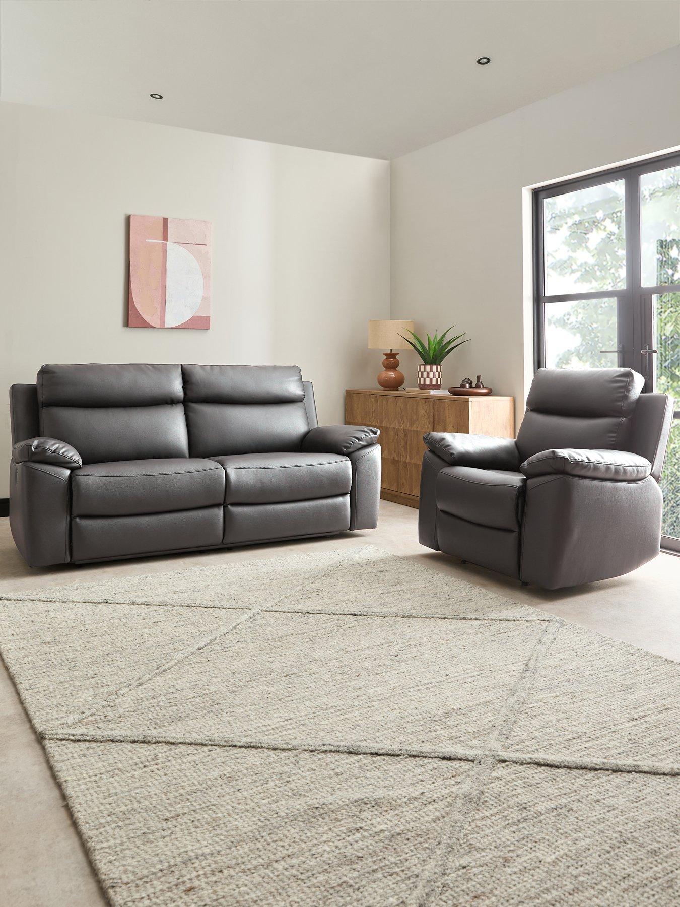 The Very Collection Edison Luxury Faux Leather 3 Seater Manual Recliner and Armchair Set (Buy  &  SAVE!)