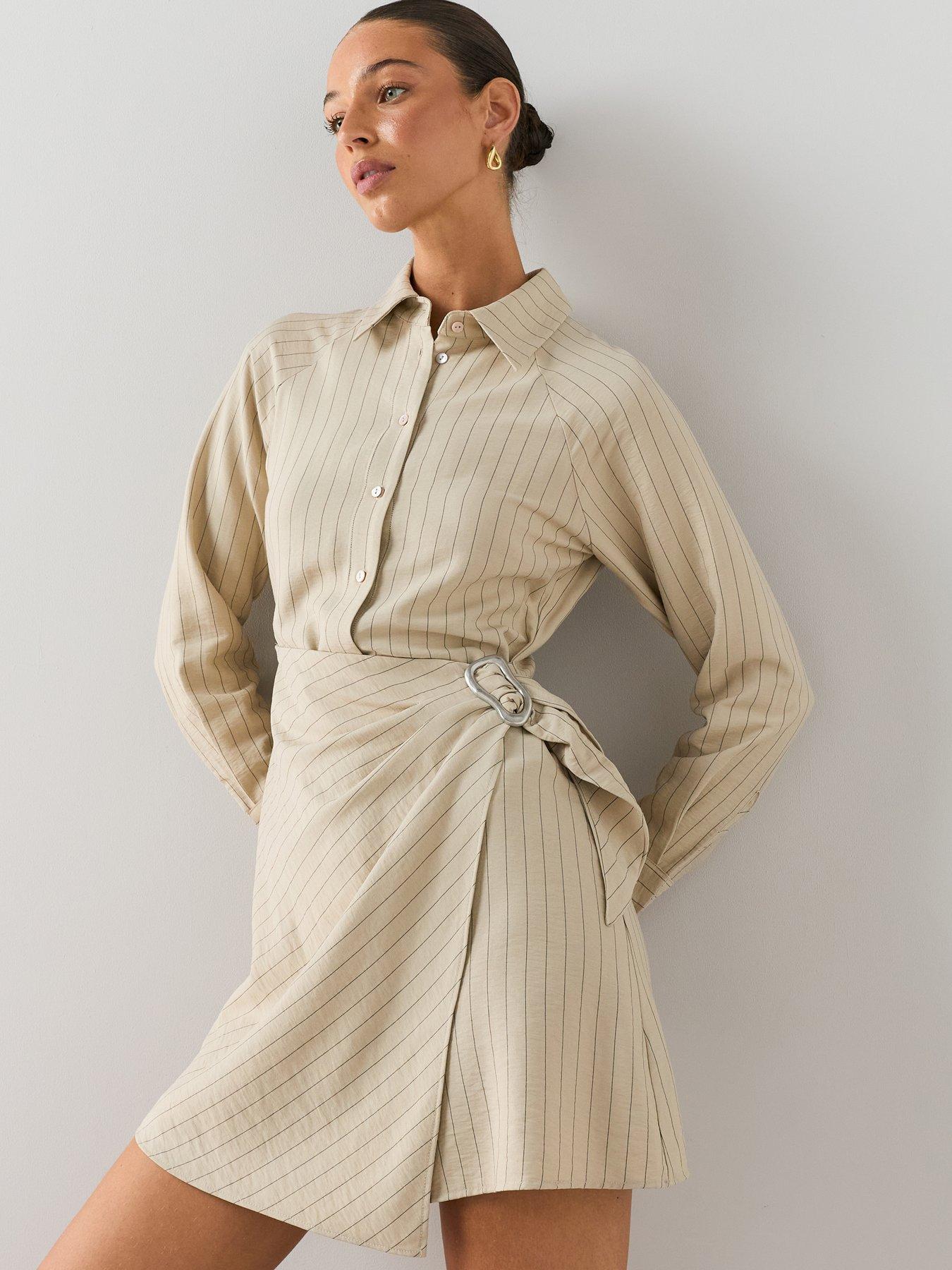 Image 1 of 7 of The Very Collection Wrap Detail Shirt Dress - Cream