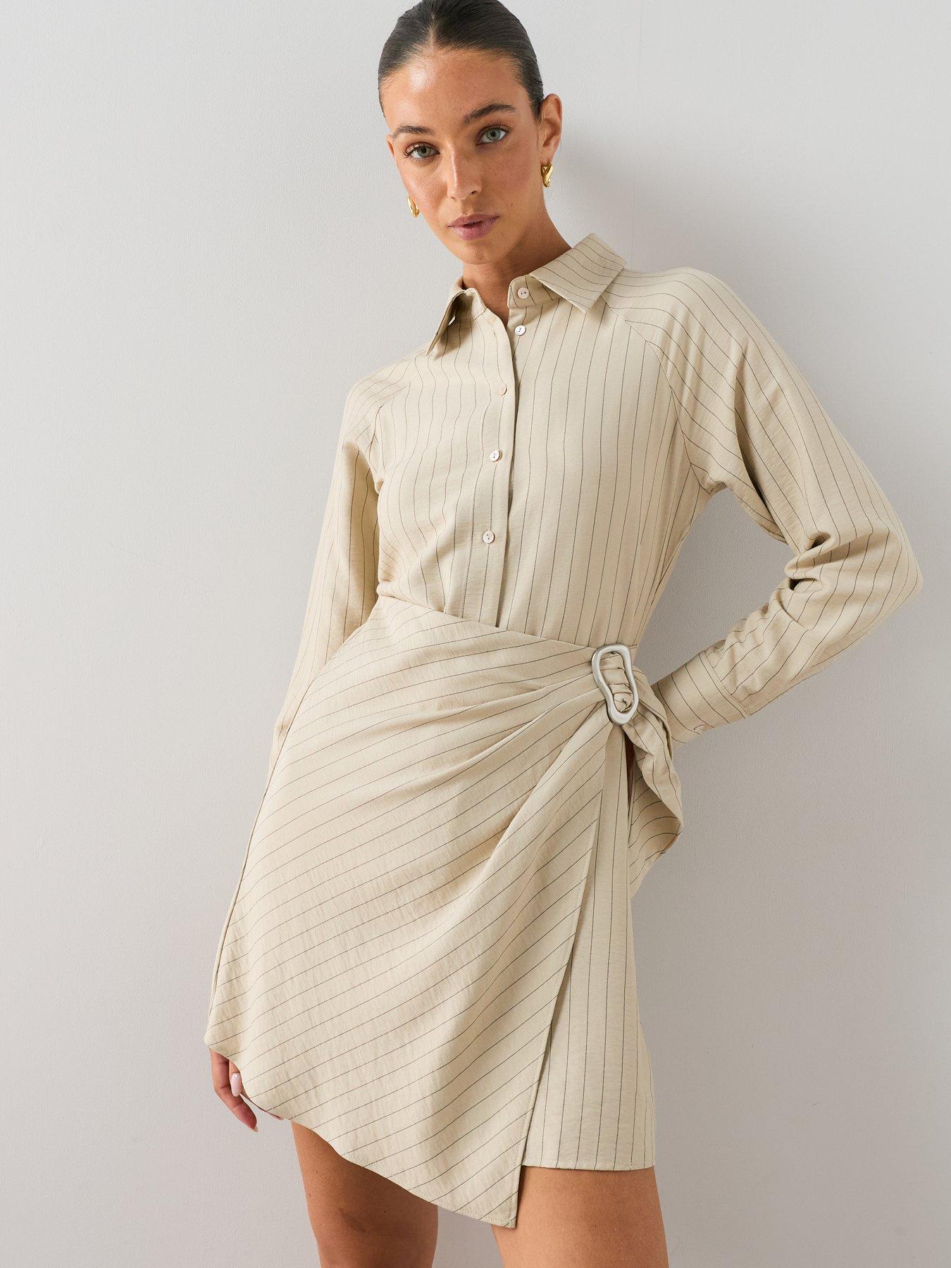 Image 4 of 7 of The Very Collection Wrap Detail Shirt Dress - Cream