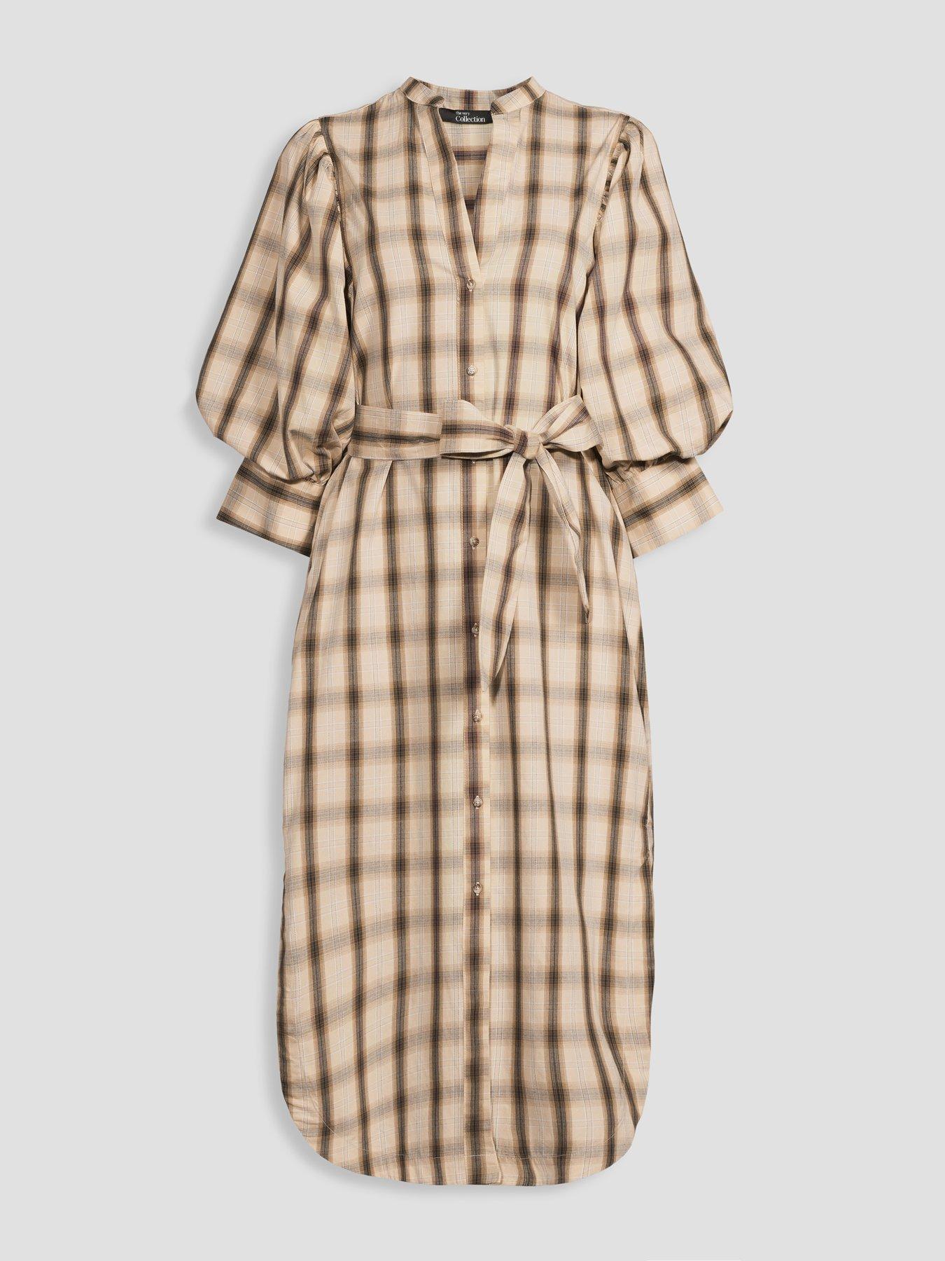Image 7 of 7 of The Very Collection Puff Sleeve Tie Belt Checked Dress