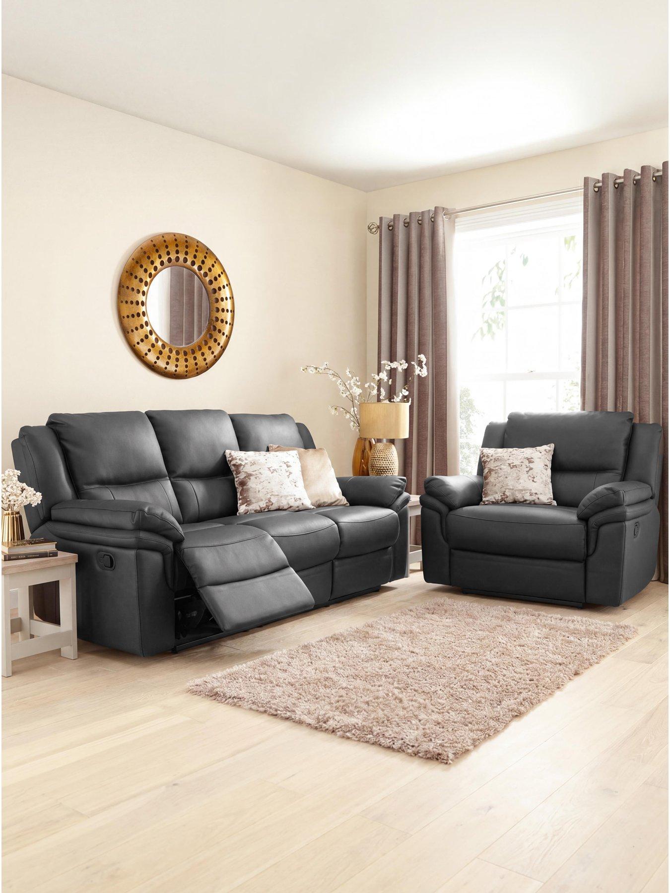 The Very Collection Albion Luxury Faux Leather 3 Seater High Back Manual Recliner Sofa and Armchair Set (Buy  &  SAVE!) - FSC® Certified
