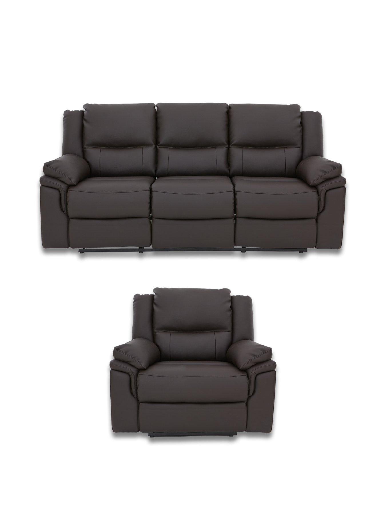 The Very Collection Albion Luxury Faux Leather 3 Seater High Back Manual Recliner Sofa and Armchair Set (Buy  &  SAVE!) - FSC® Certified