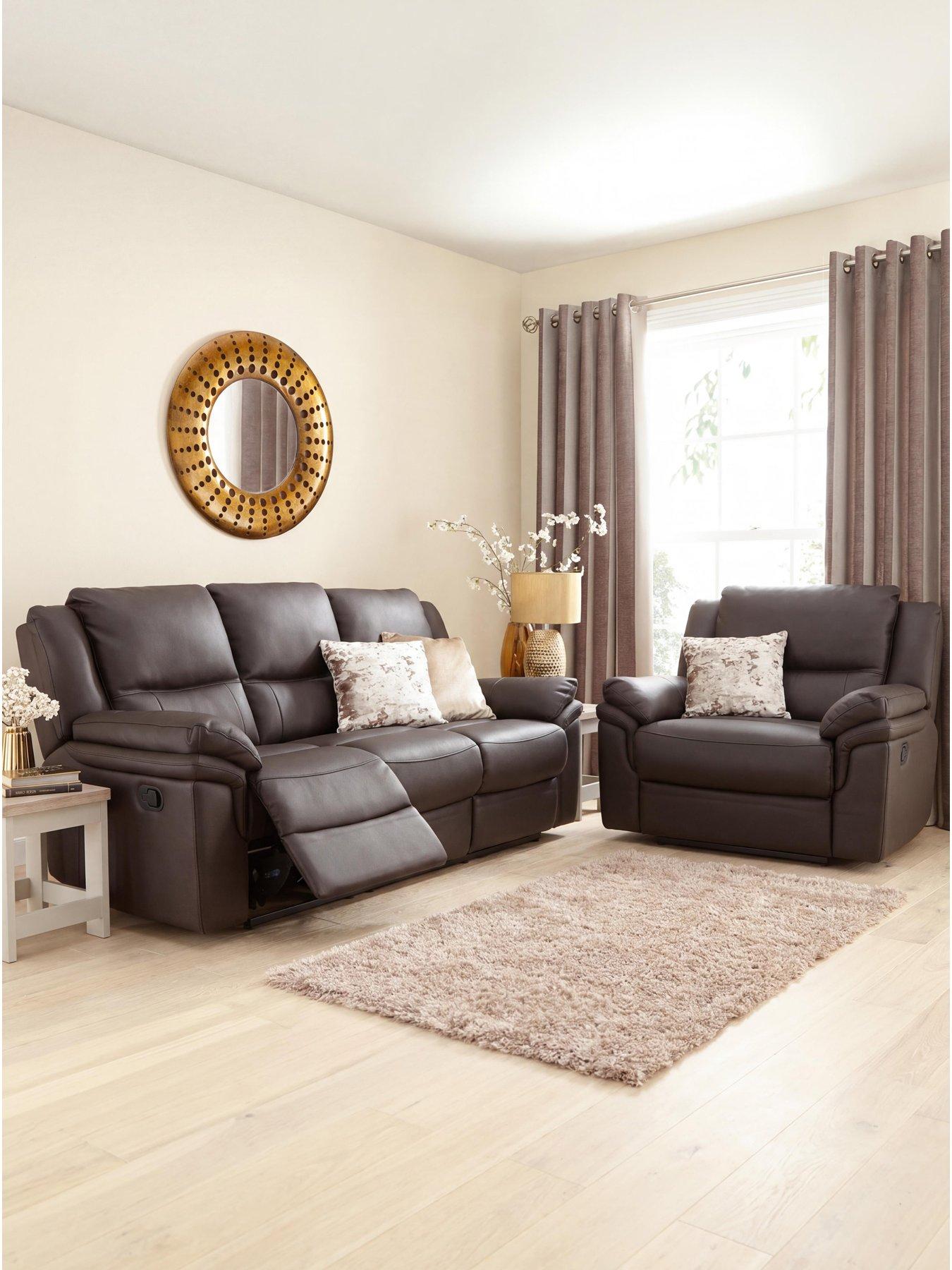 The Very Collection Albion Luxury Faux Leather 3 Seater High Back Manual Recliner Sofa and Armchair Set (Buy  &  SAVE!) - FSC® Certified