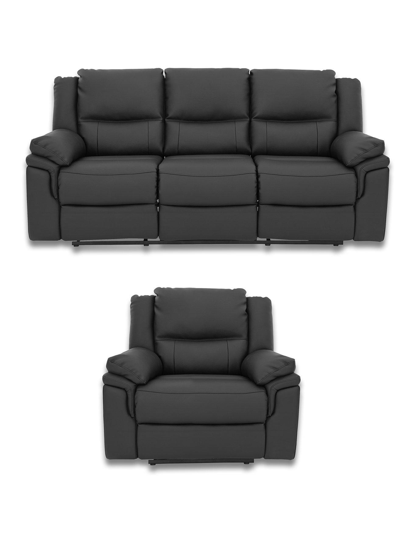 The Very Collection Albion Luxury Faux Leather 3 Seater High Back Manual Recliner Sofa and Armchair Set (Buy  &  SAVE!) - FSC® Certified
