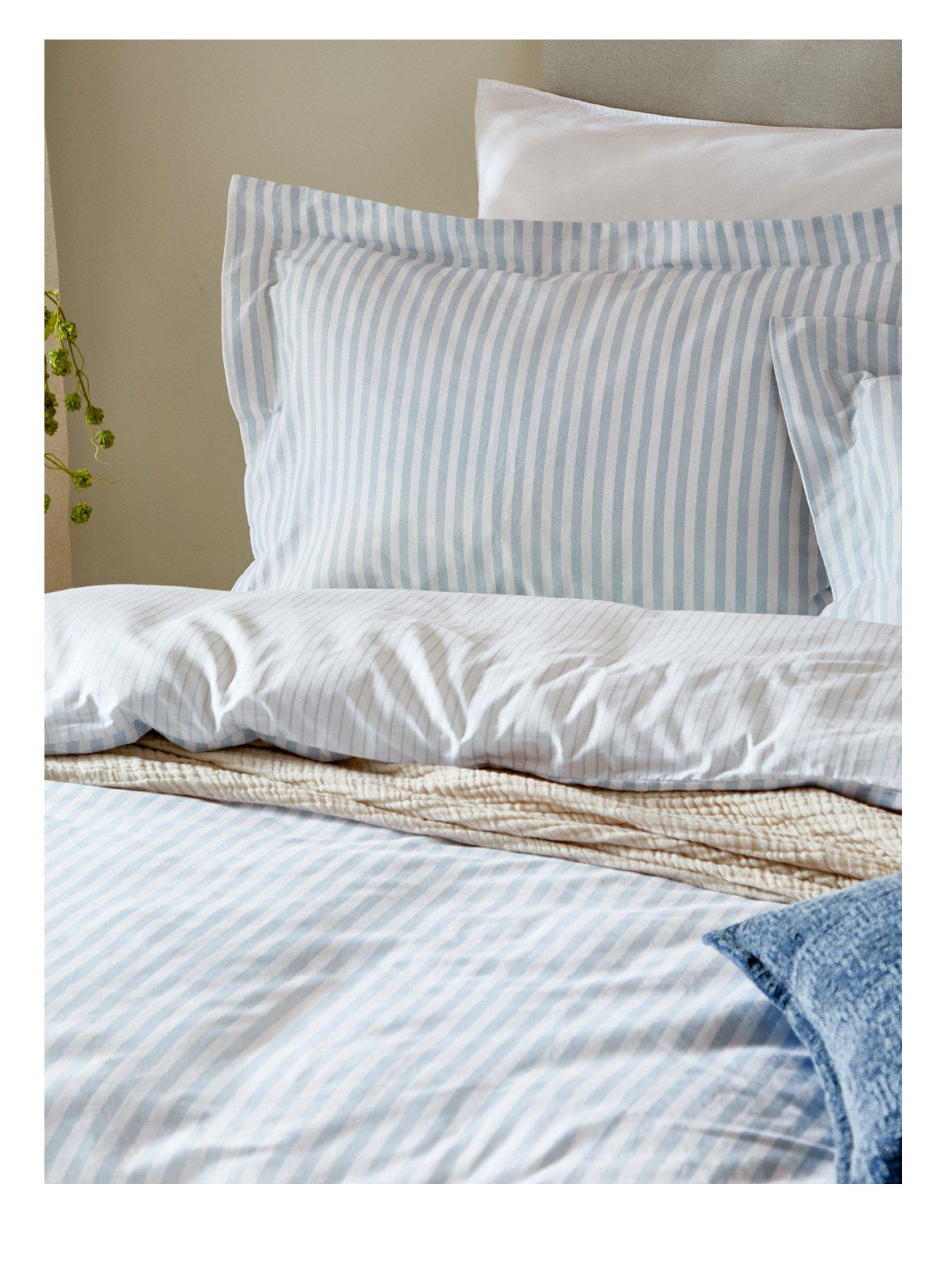  image of yard-hebden-stripe-100-cotton-duvet-set-honey-mineral-blue