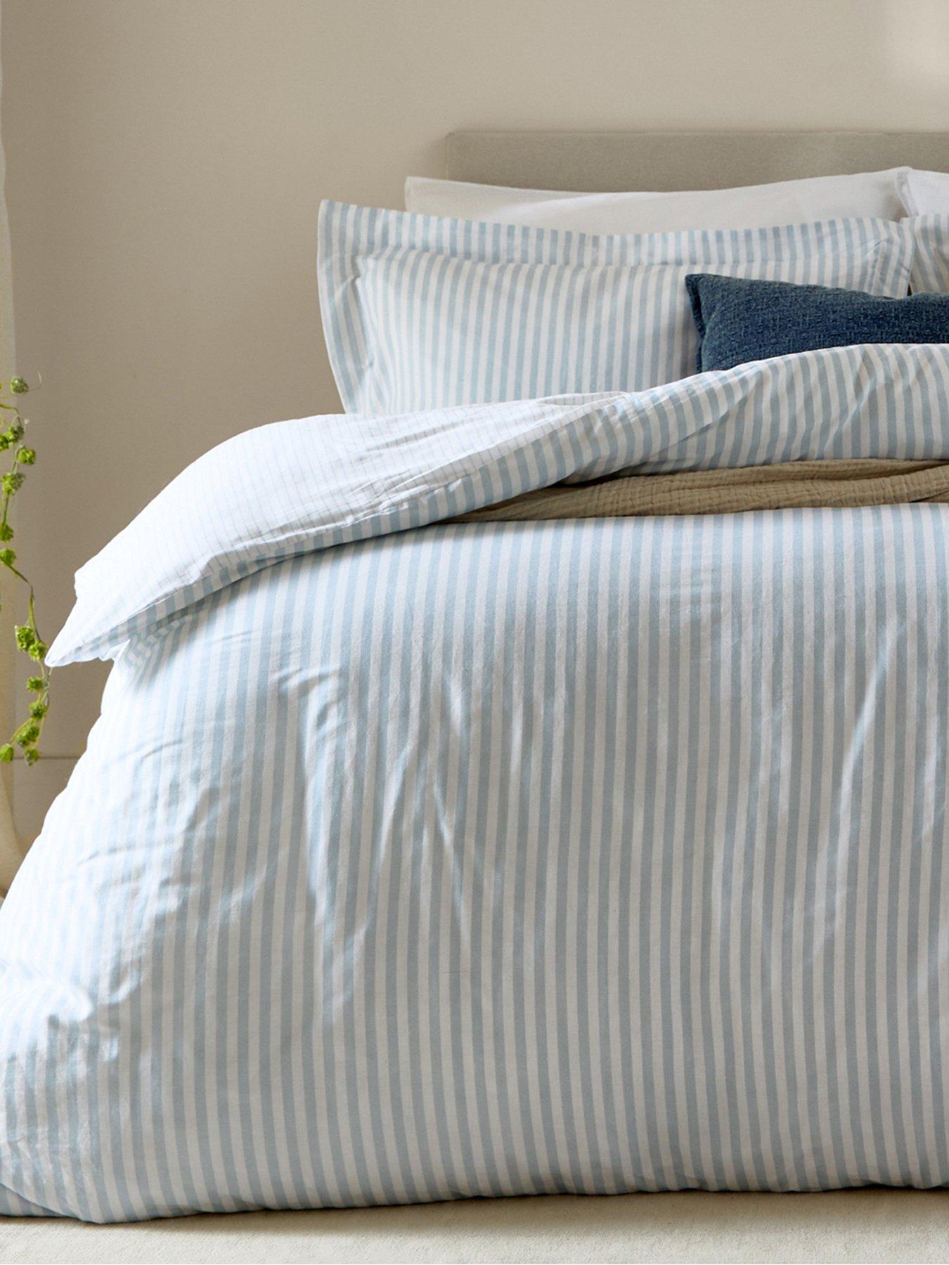  image of yard-hebden-stripe-100-cotton-duvet-set-honey-mineral-blue