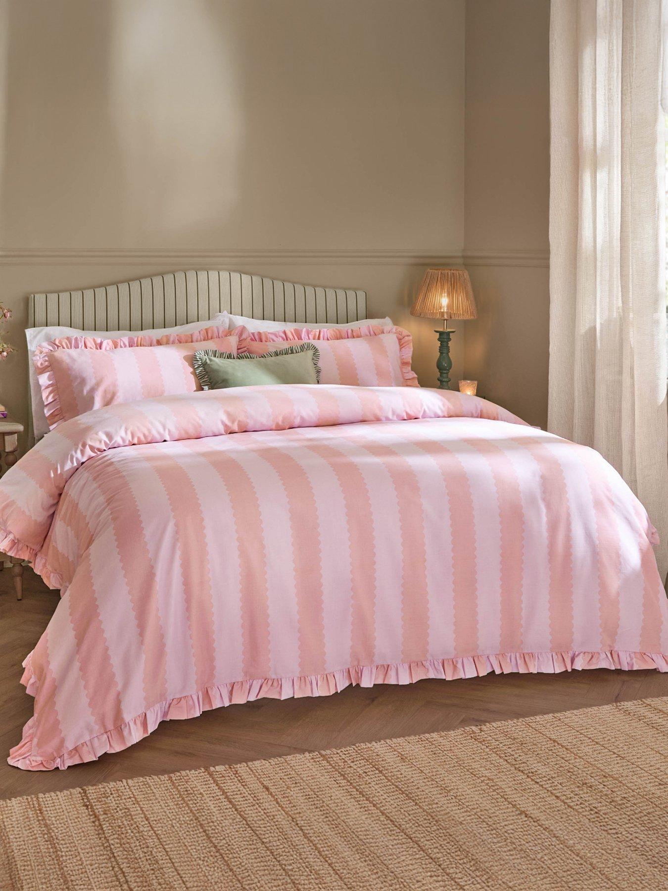 Wylder Birdie Stripe Pillowcase Pairs Pink/Raspberry
