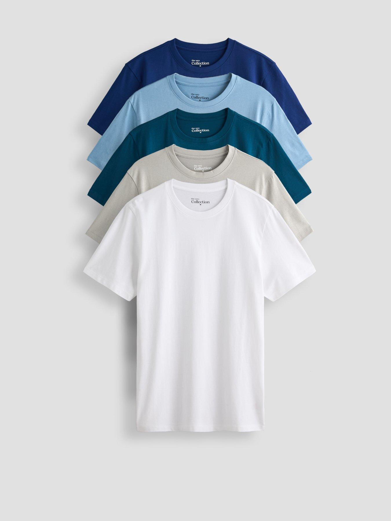 The Very Collection 5 Pack Essentials T-Shirts - Grey/Blue/White