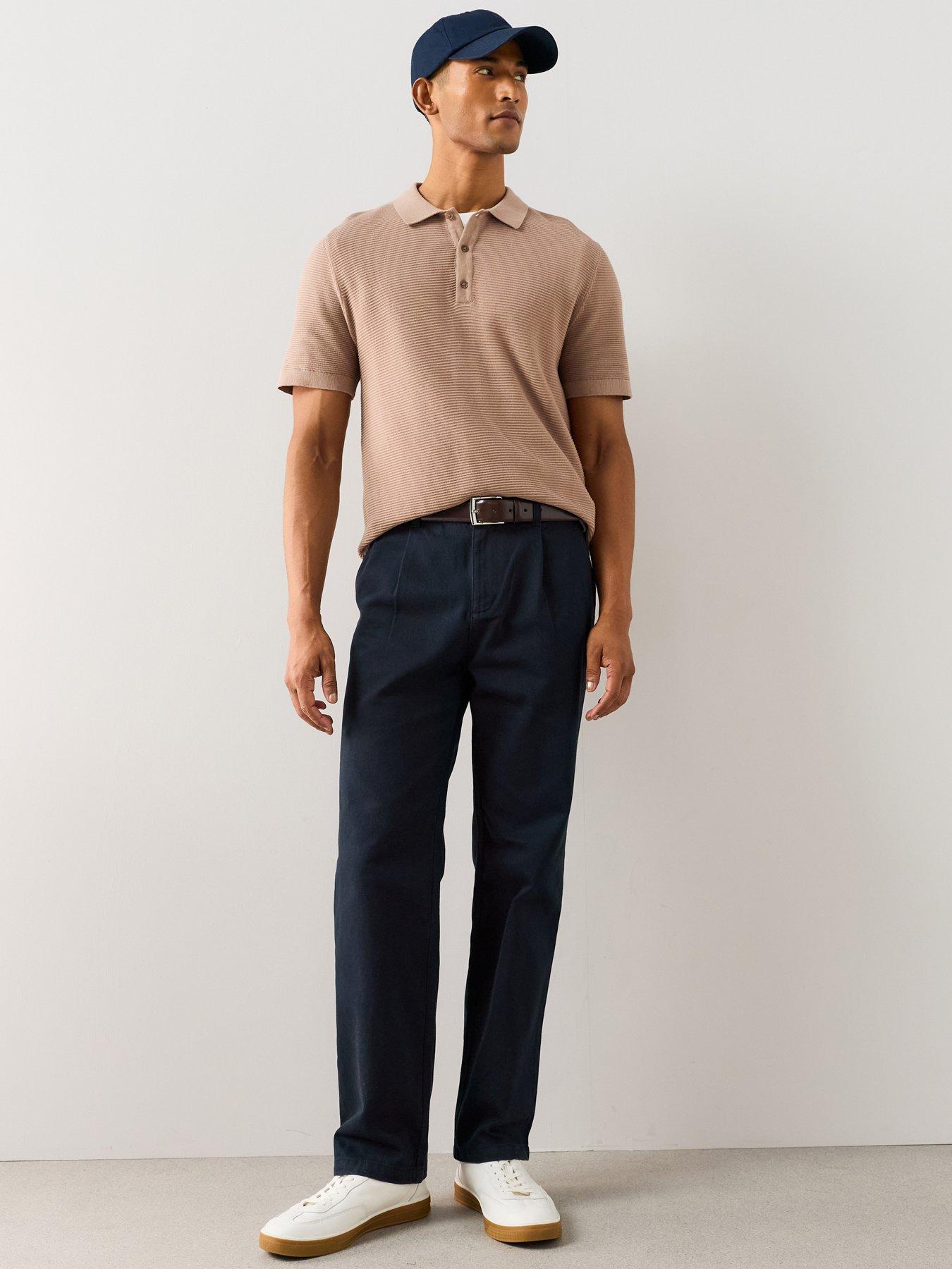 The Very Collection Pure Cotton Pleated Straight Leg Smart Trousers - Navy