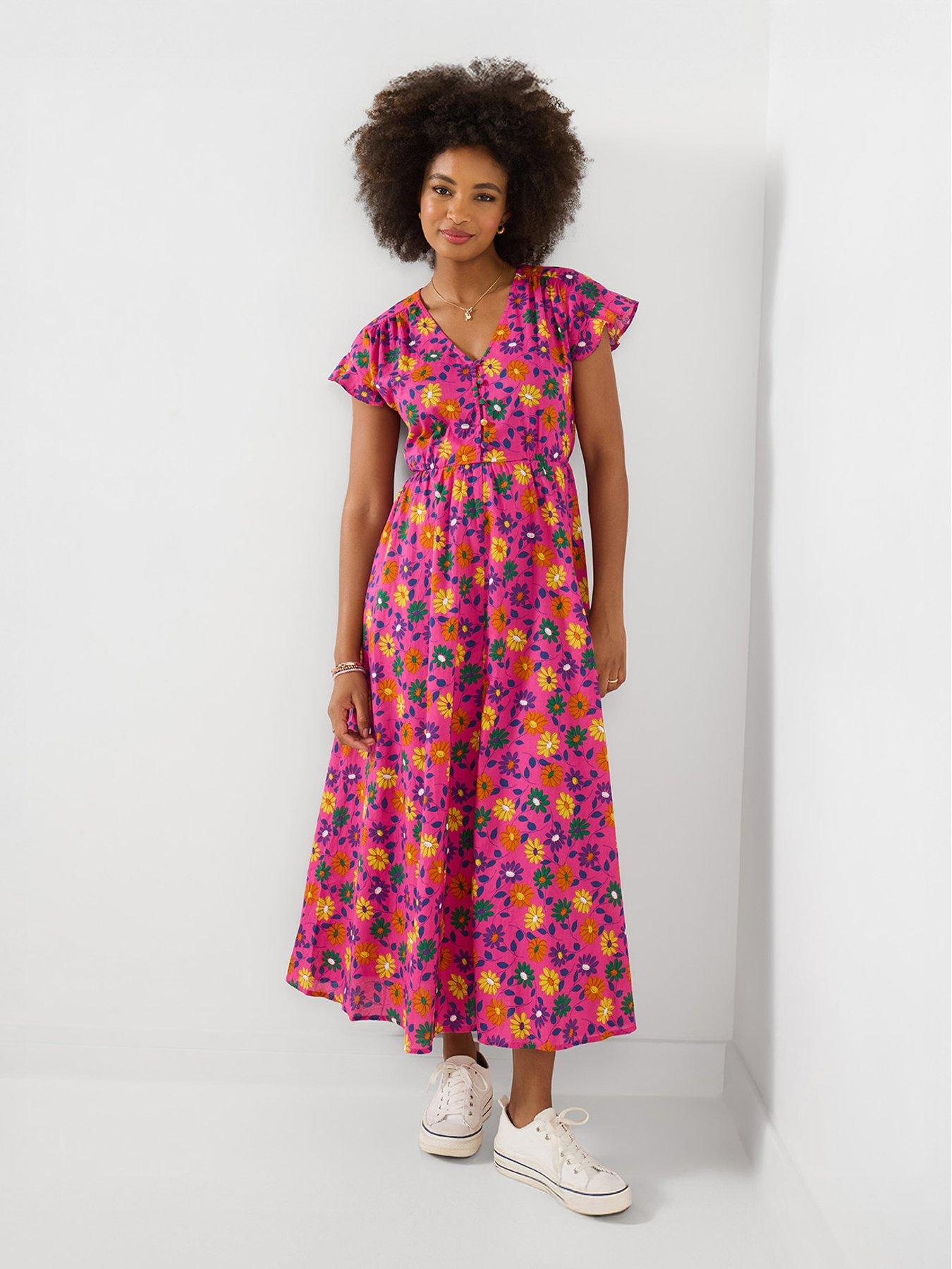 Joe Browns Funtime Floral Cotton Midi Dress - Pink