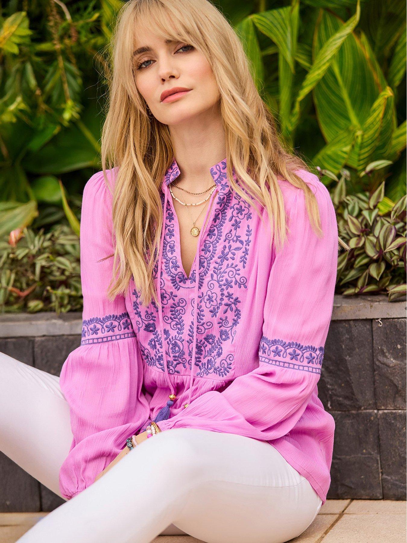 Joe Browns Essential Embroidered Summer Tunic Top - Pink