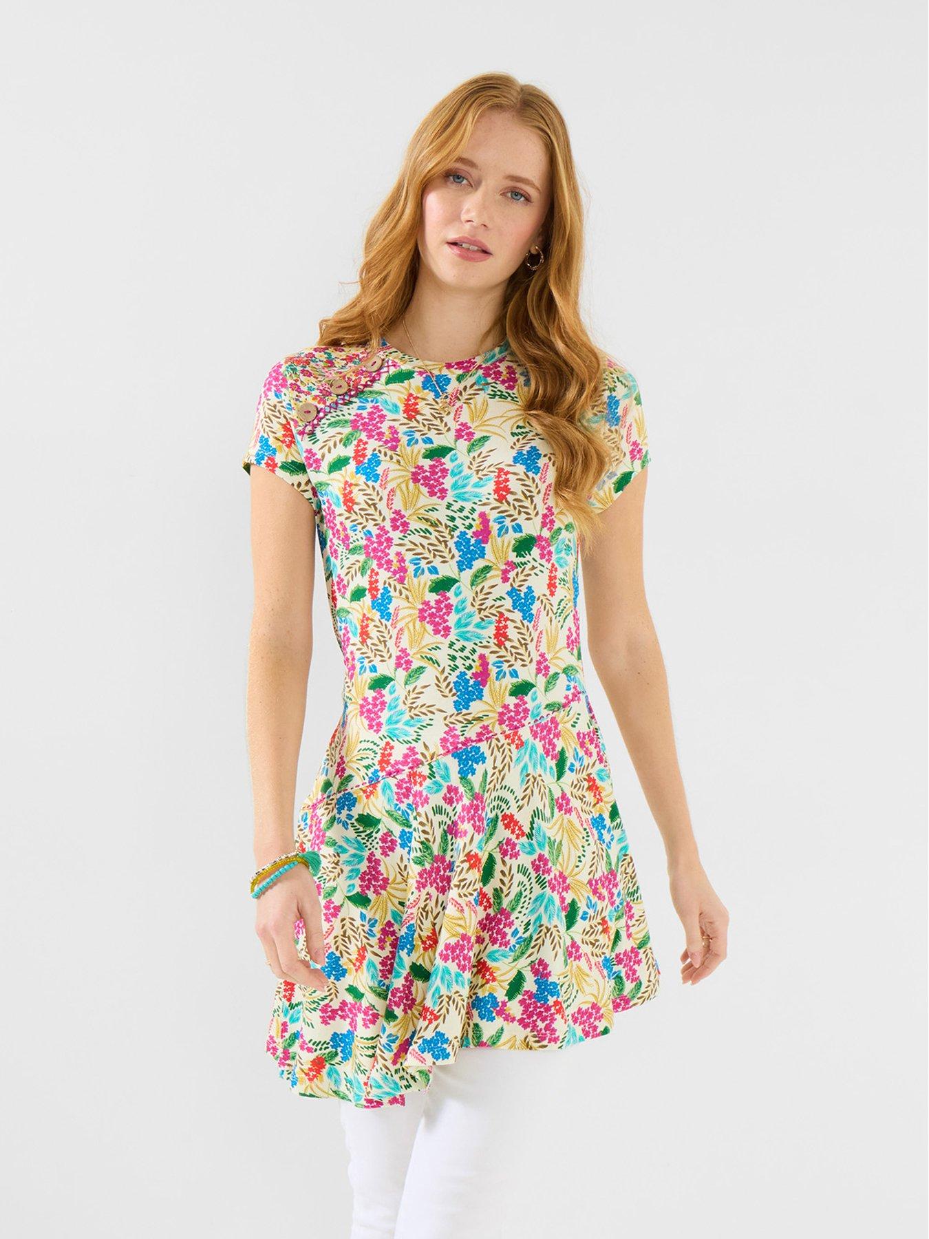 Joe Browns Summer Florals Jersey Tunic Top - White