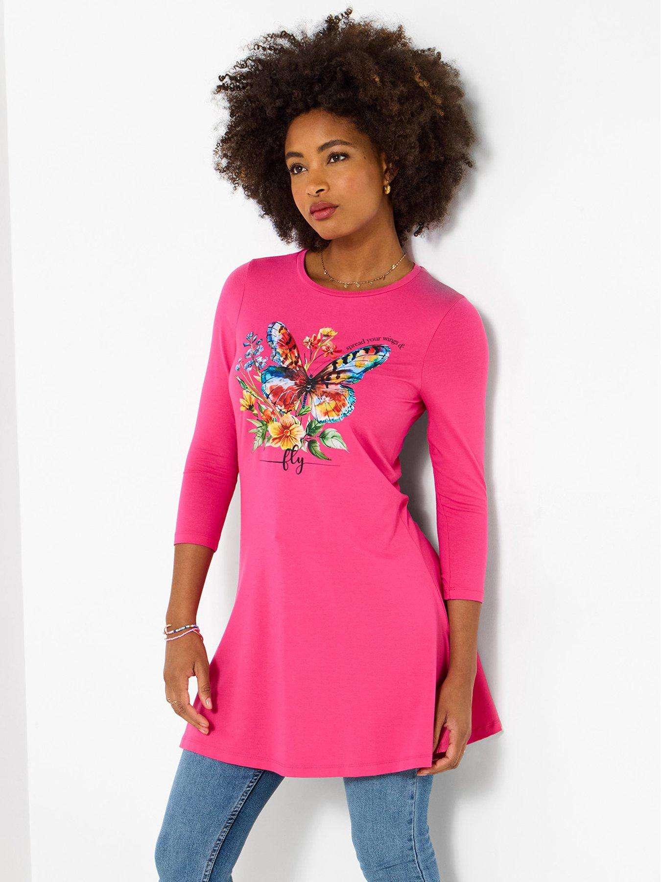 Joe Browns Beautiful Butterfly Graphic Tunic Top - Pink
