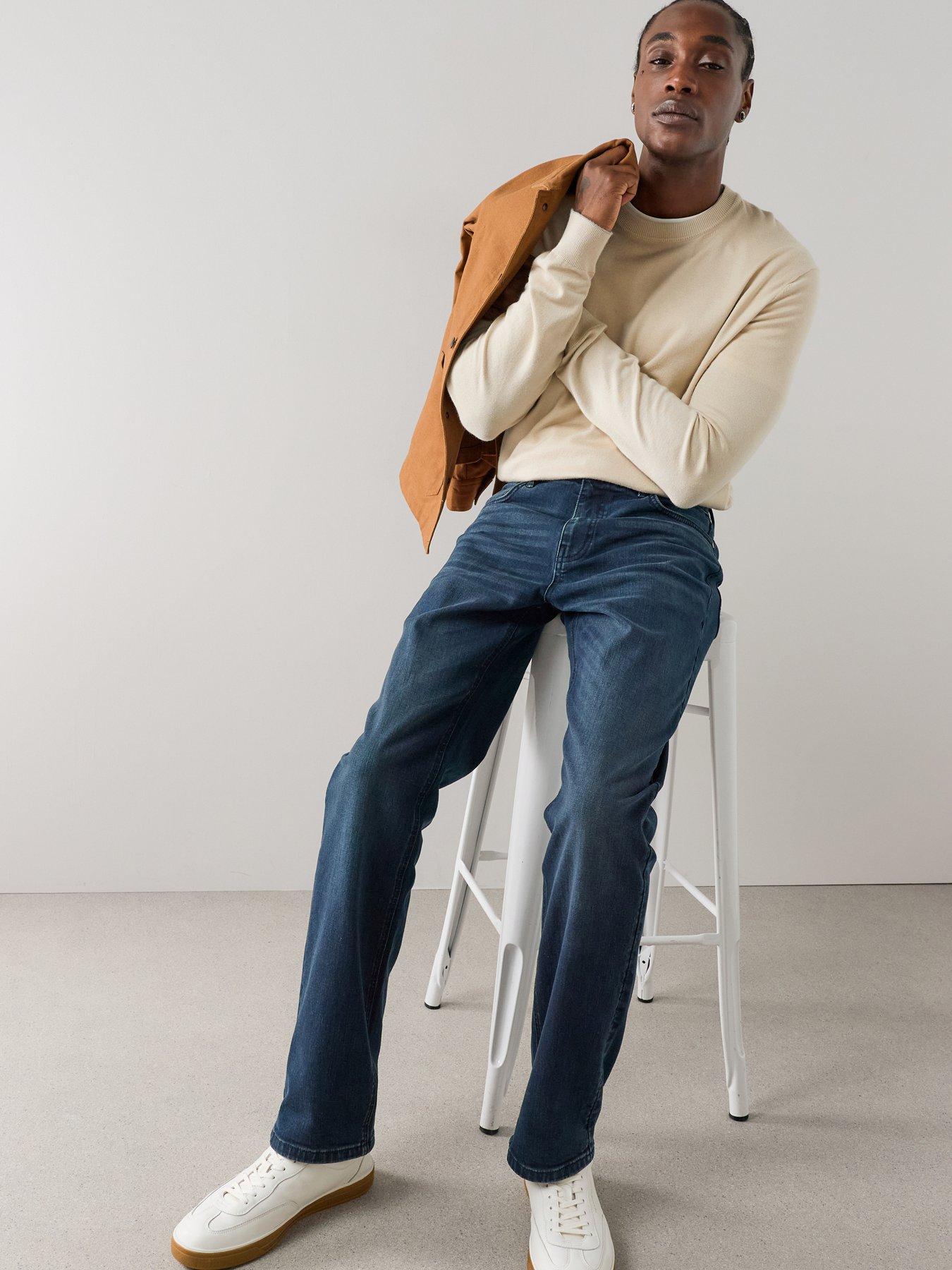 Image 1 of 7 of The Very Collection Straight Leg Jeans With Stretch - Dark Blue