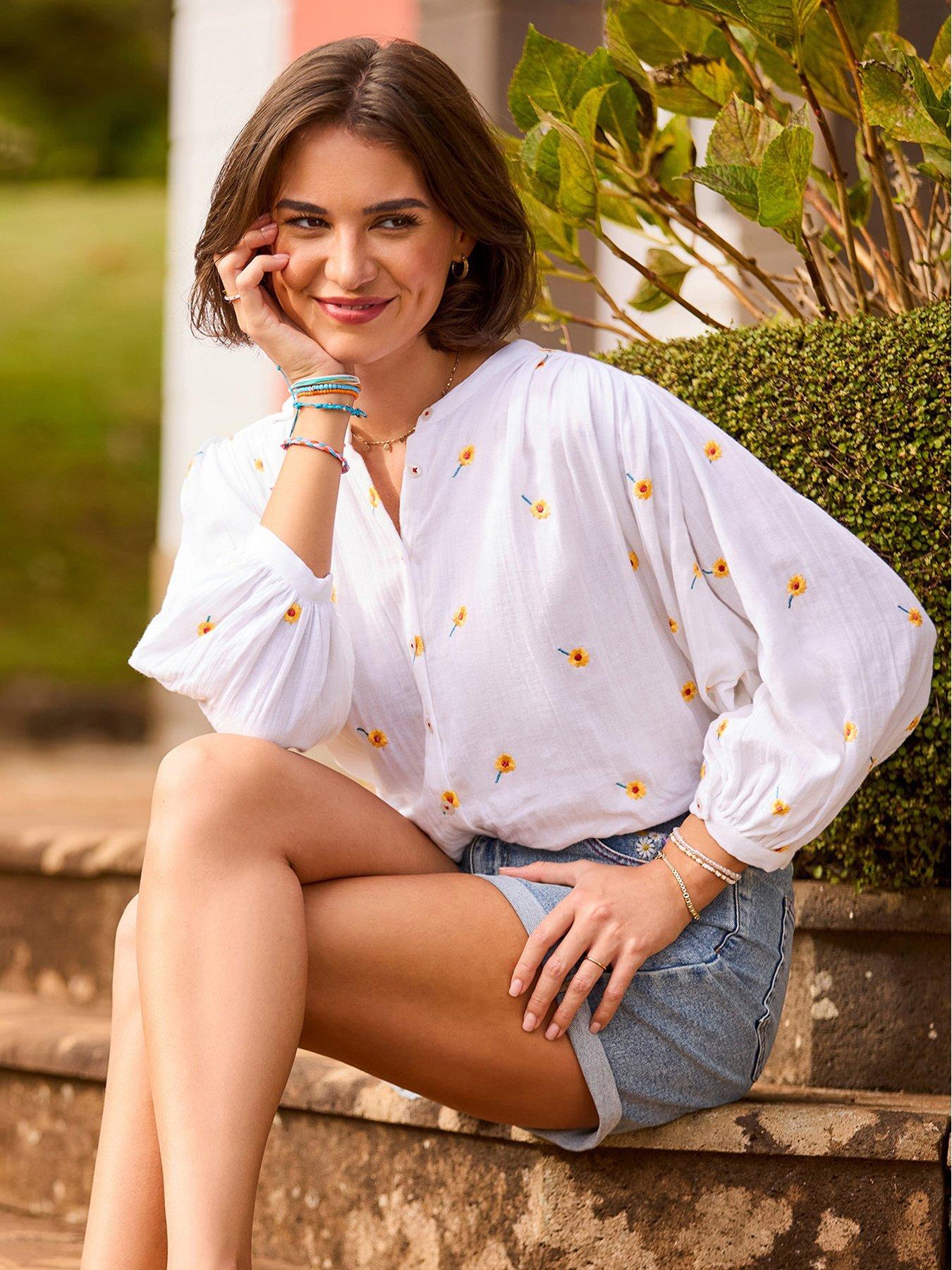 Joe Browns Sunshine Embroidered Cotton Blouse - White