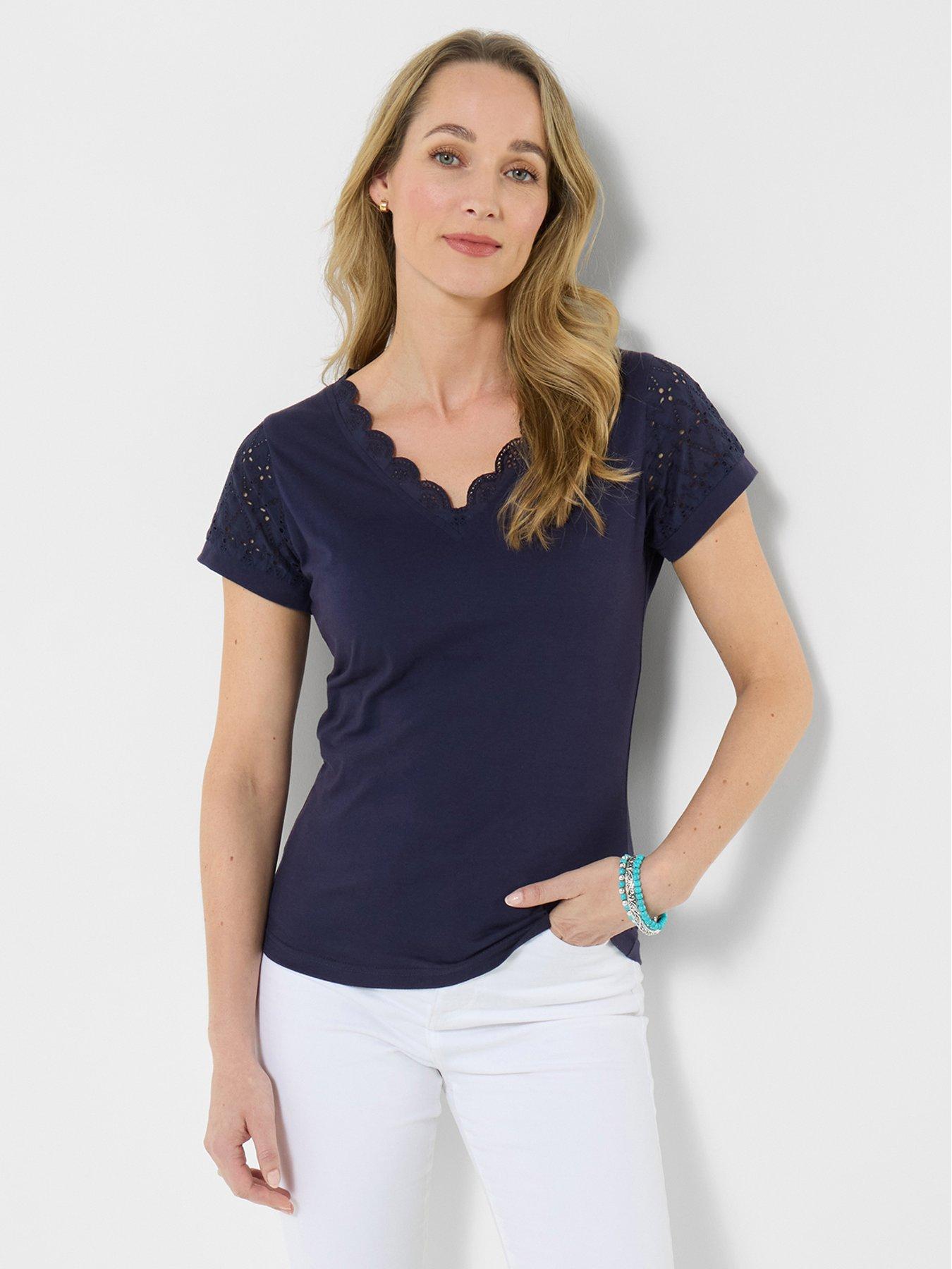 Joe Browns Summer Brights Broderie Insert T-Shirt - Blue