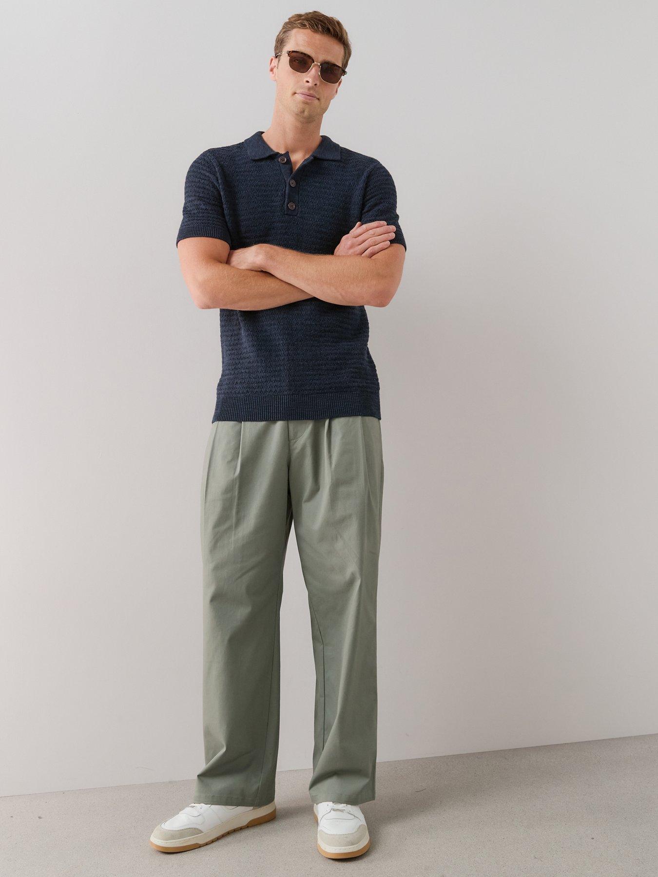 The Very Collection Double Pleated Cotton Rich Tapered Fit Trousers - Sage Green