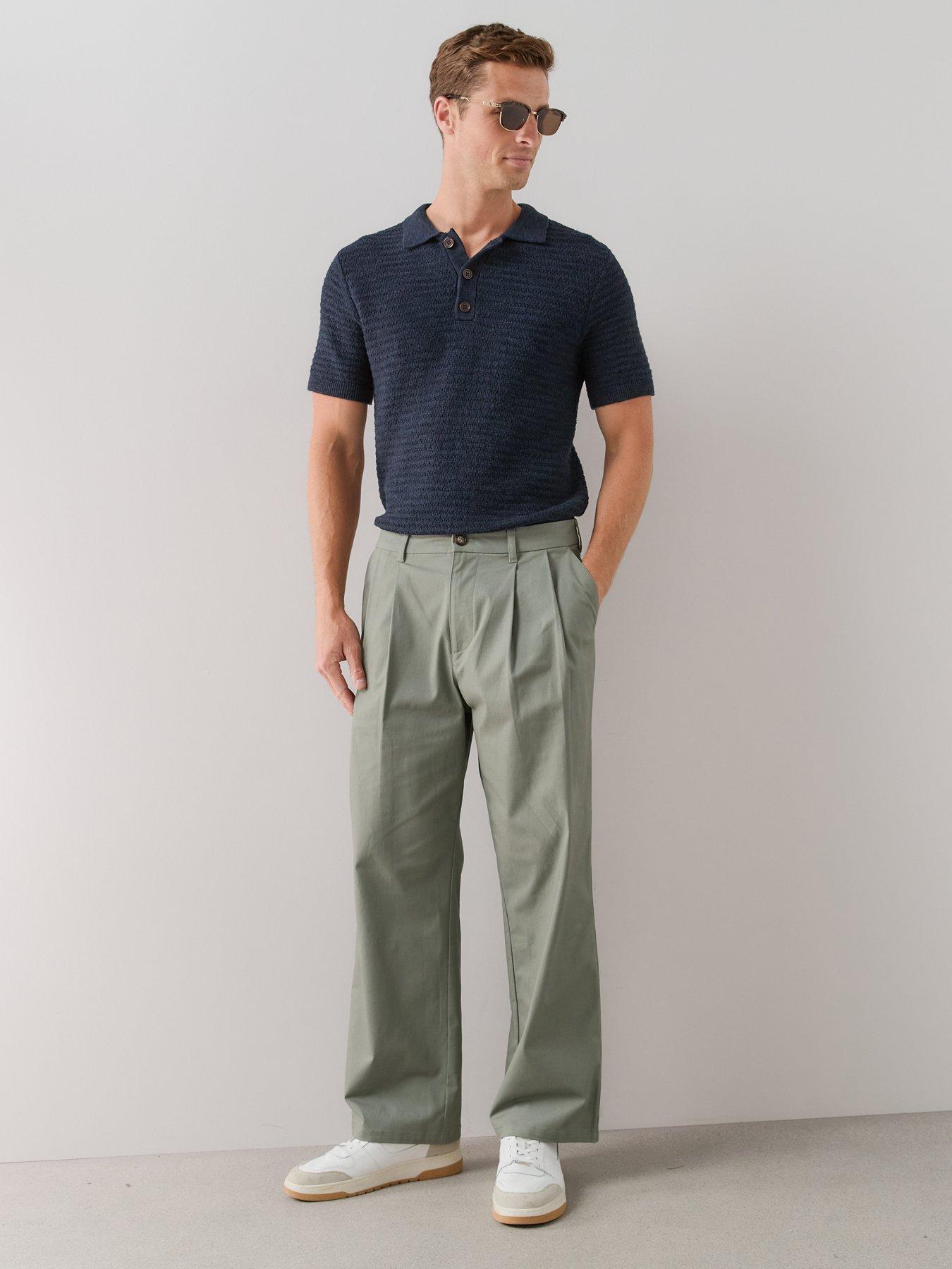 Image 3 of 7 of The Very Collection Double Pleated Cotton Rich Tapered Fit Trousers - Sage&nbsp;Green