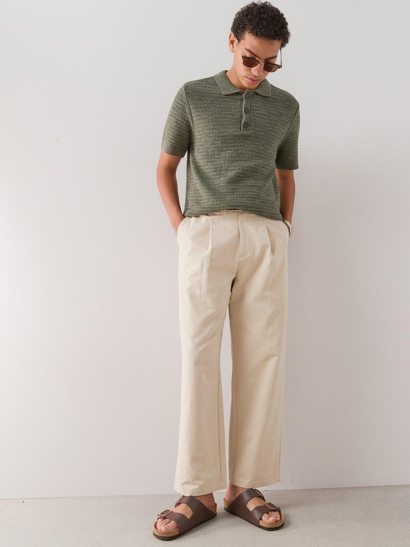 The Very Collection Cotton Rich Pleated Wide Leg Trousers - Beige