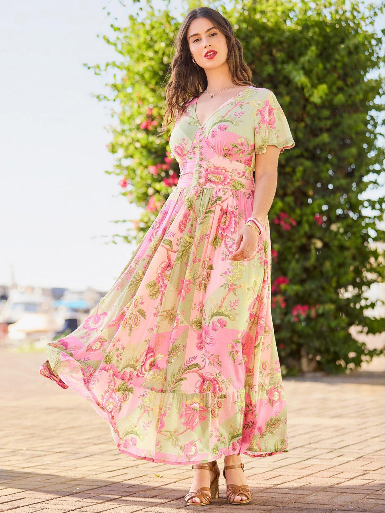 front image of joe-browns-prettiest-patchwork-print-dress-green