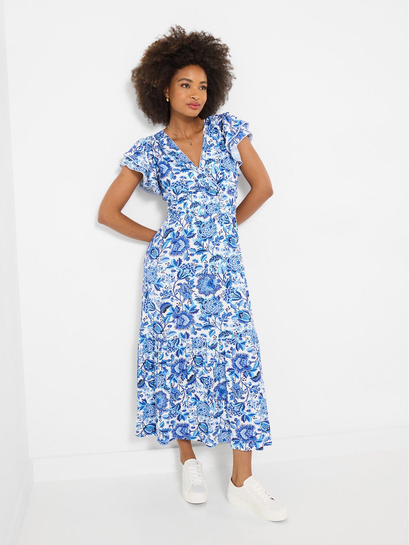 Joe Browns Santorini Floral Jersey Midi Dress - Blue