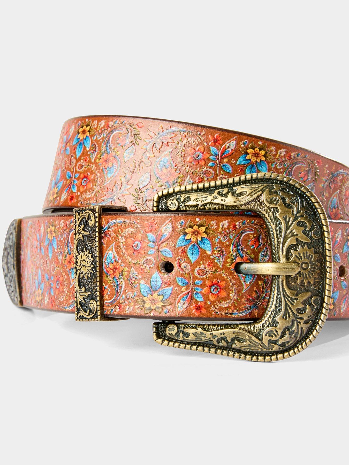  image of joe-browns-flora-leather-printed-belt-multi