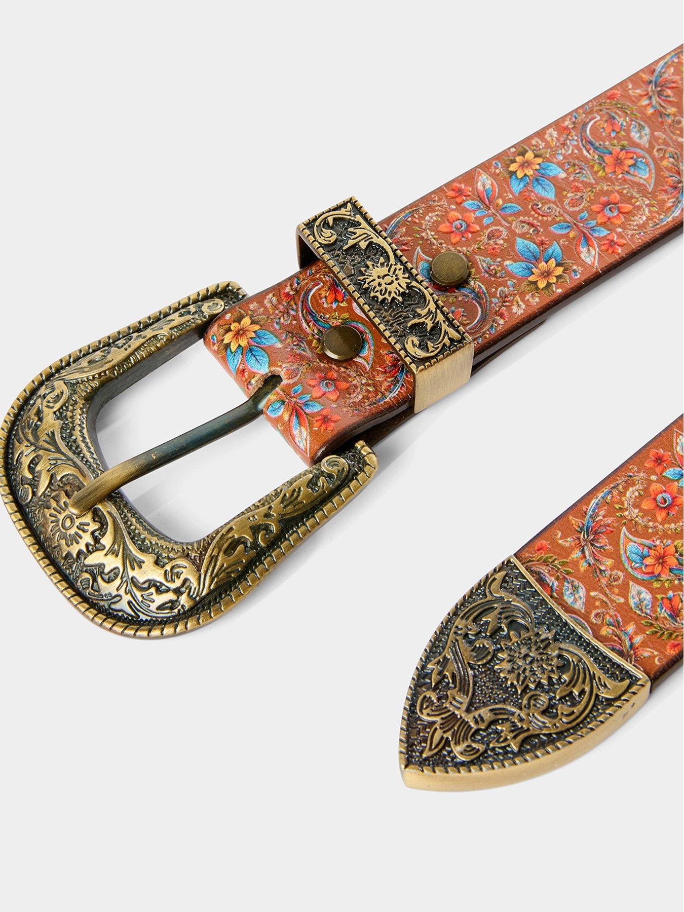  image of joe-browns-flora-leather-printed-belt-multi