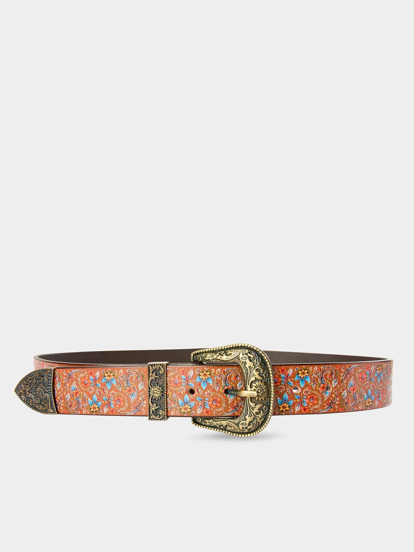  image of joe-browns-flora-leather-printed-belt-multi