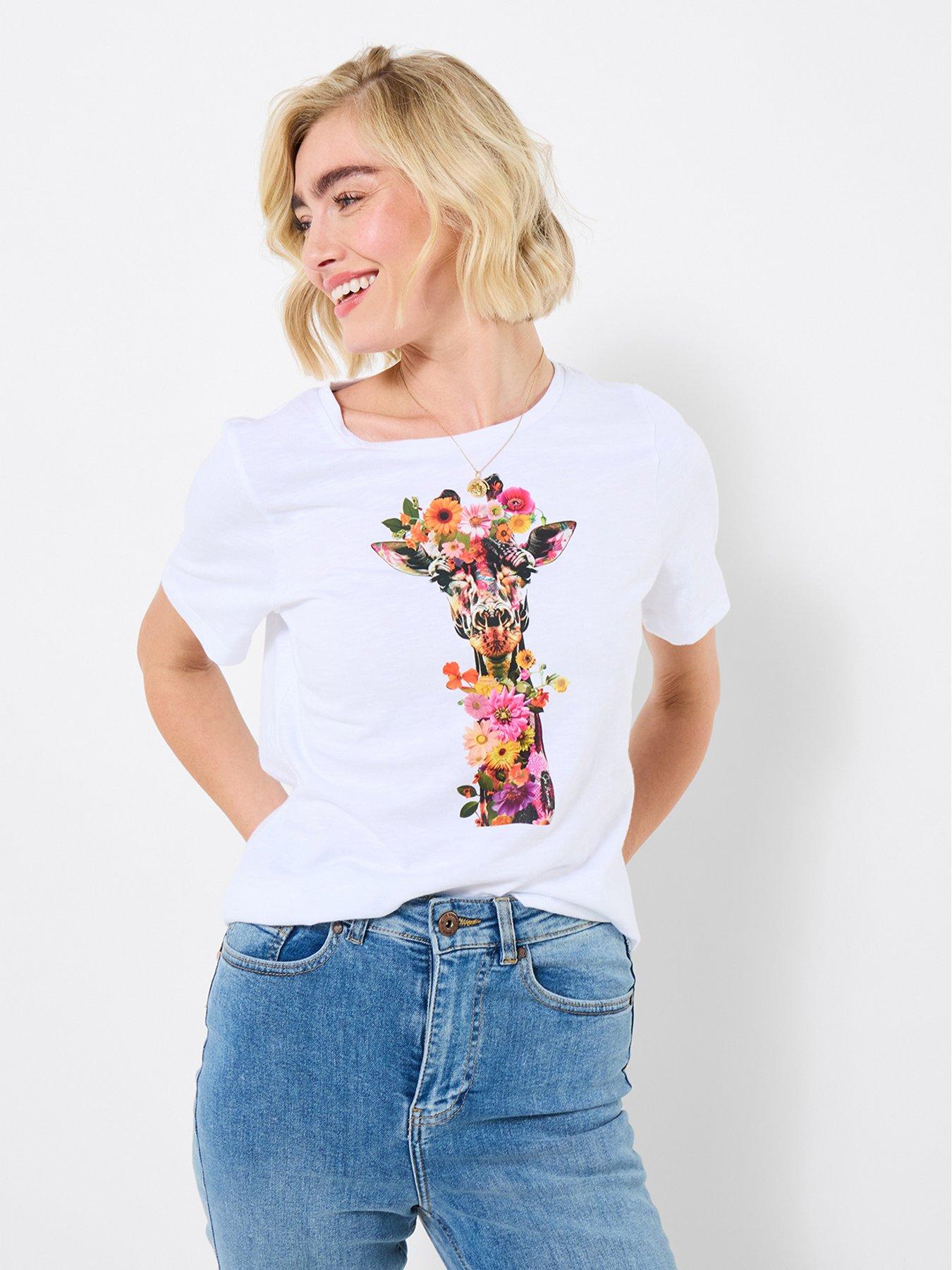 Joe Browns Floral Fancy Giraffe Graphic T-Shirt - White