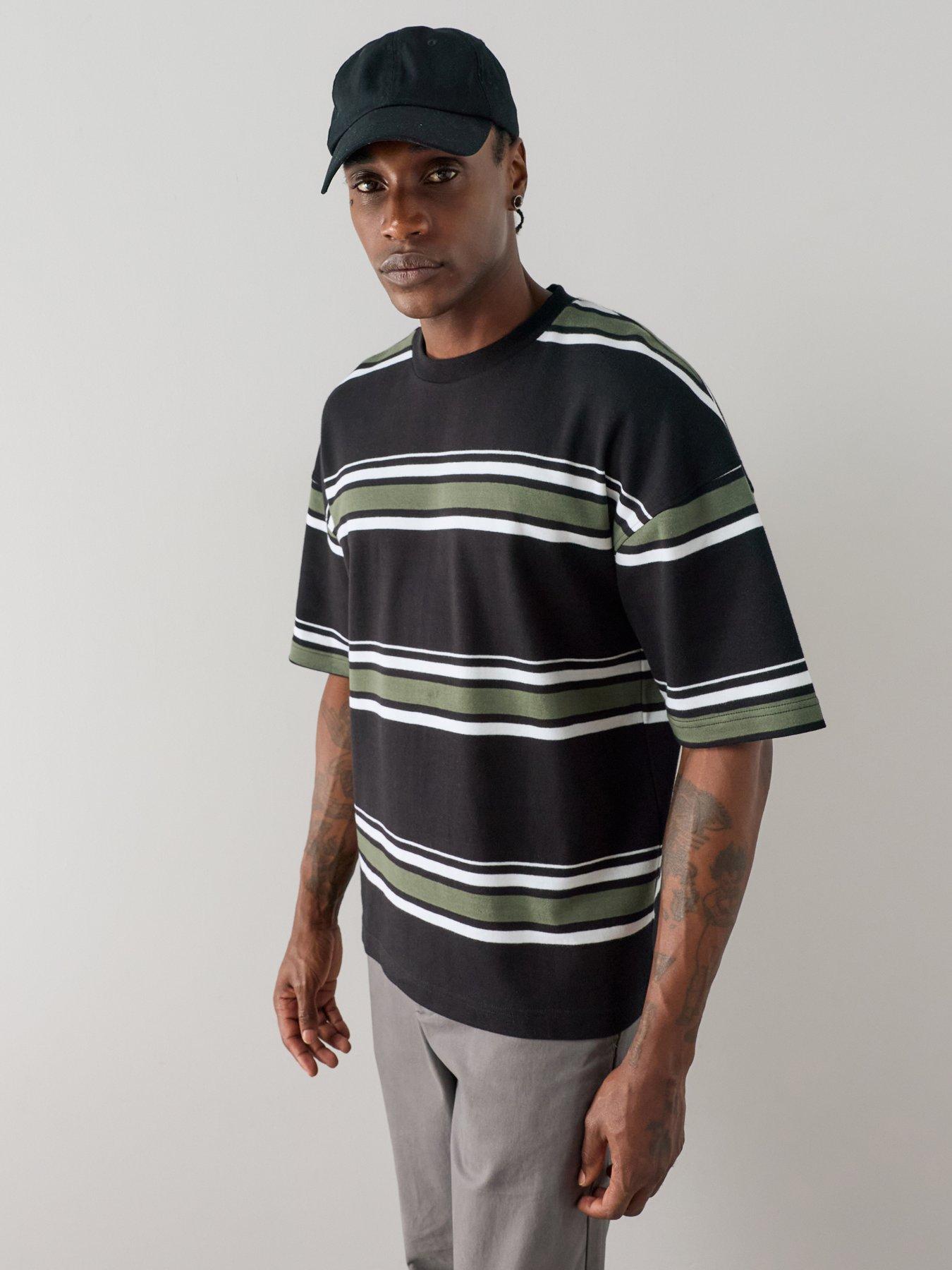 The Very Collection Pure Cotton Oversized Fit Yarn Dyed Striped T-Shirt - Black - Multi