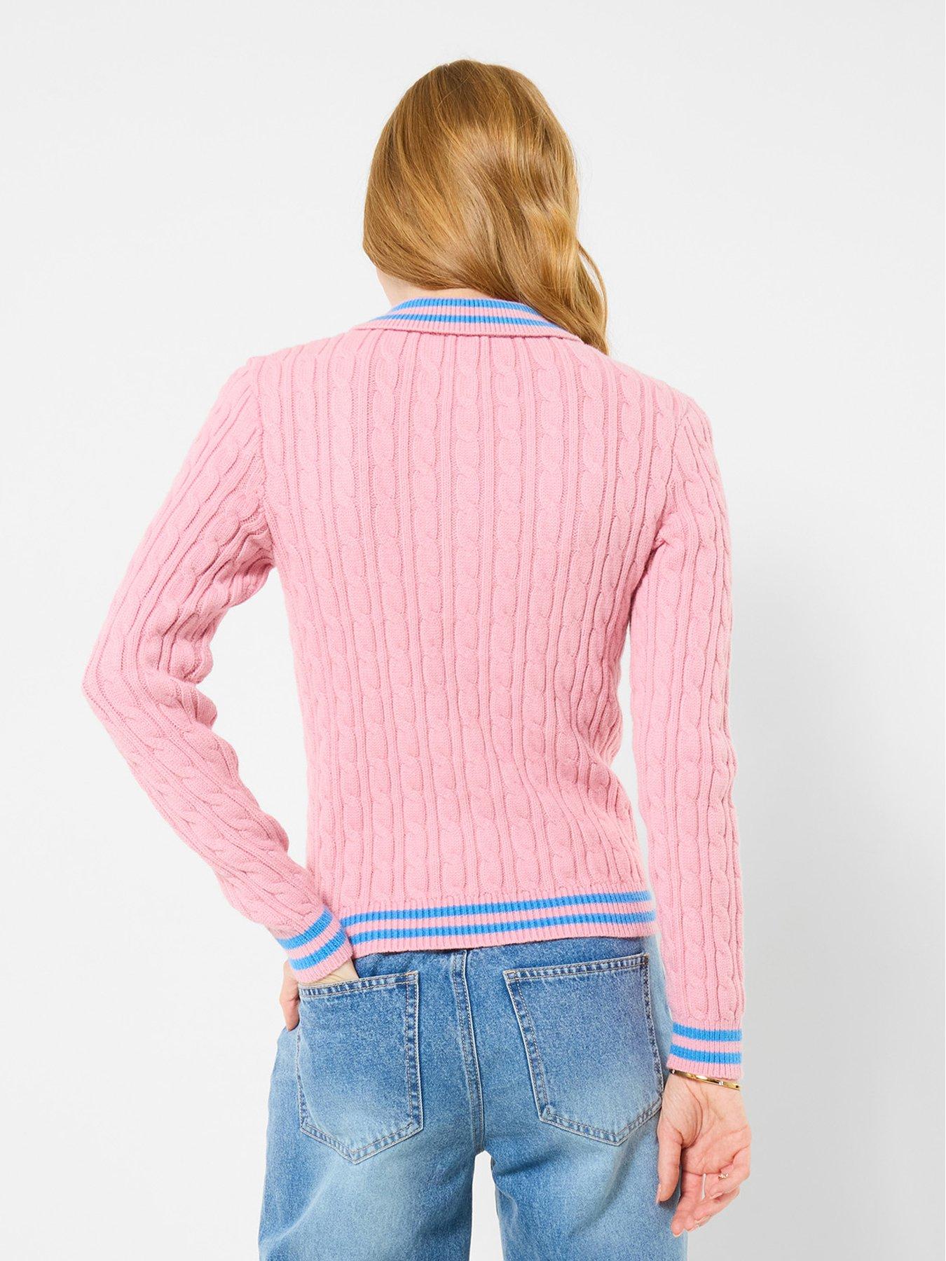  image of joe-browns-frankie-collared-cable-knit-jumper-pink