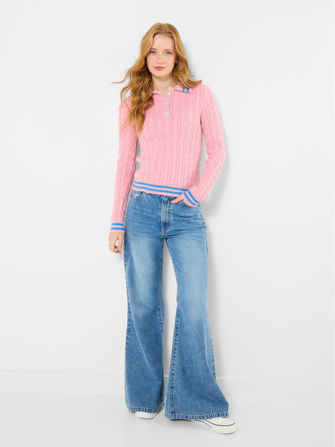  image of joe-browns-frankie-collared-cable-knit-jumper-pink