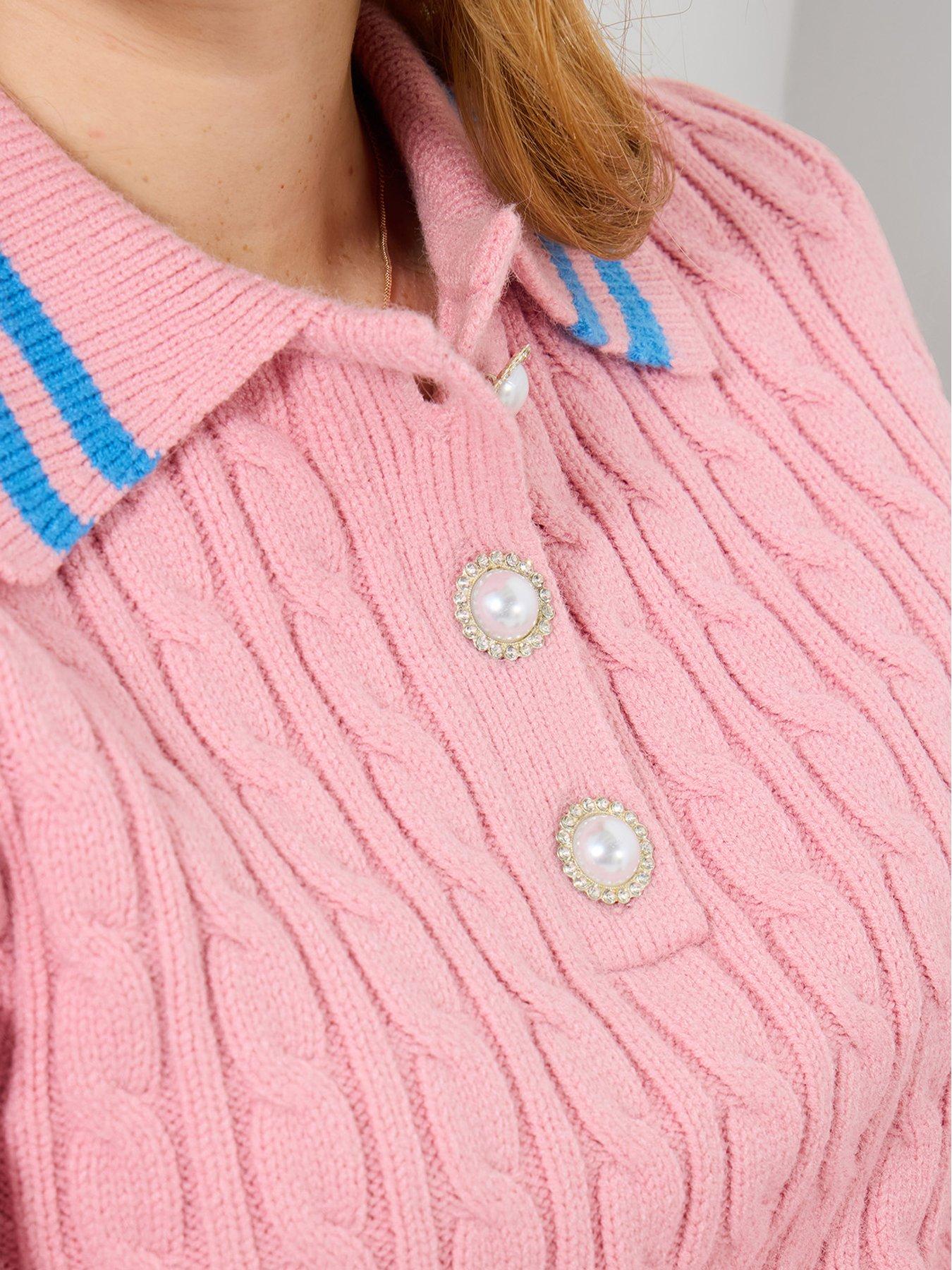  image of joe-browns-frankie-collared-cable-knit-jumper-pink