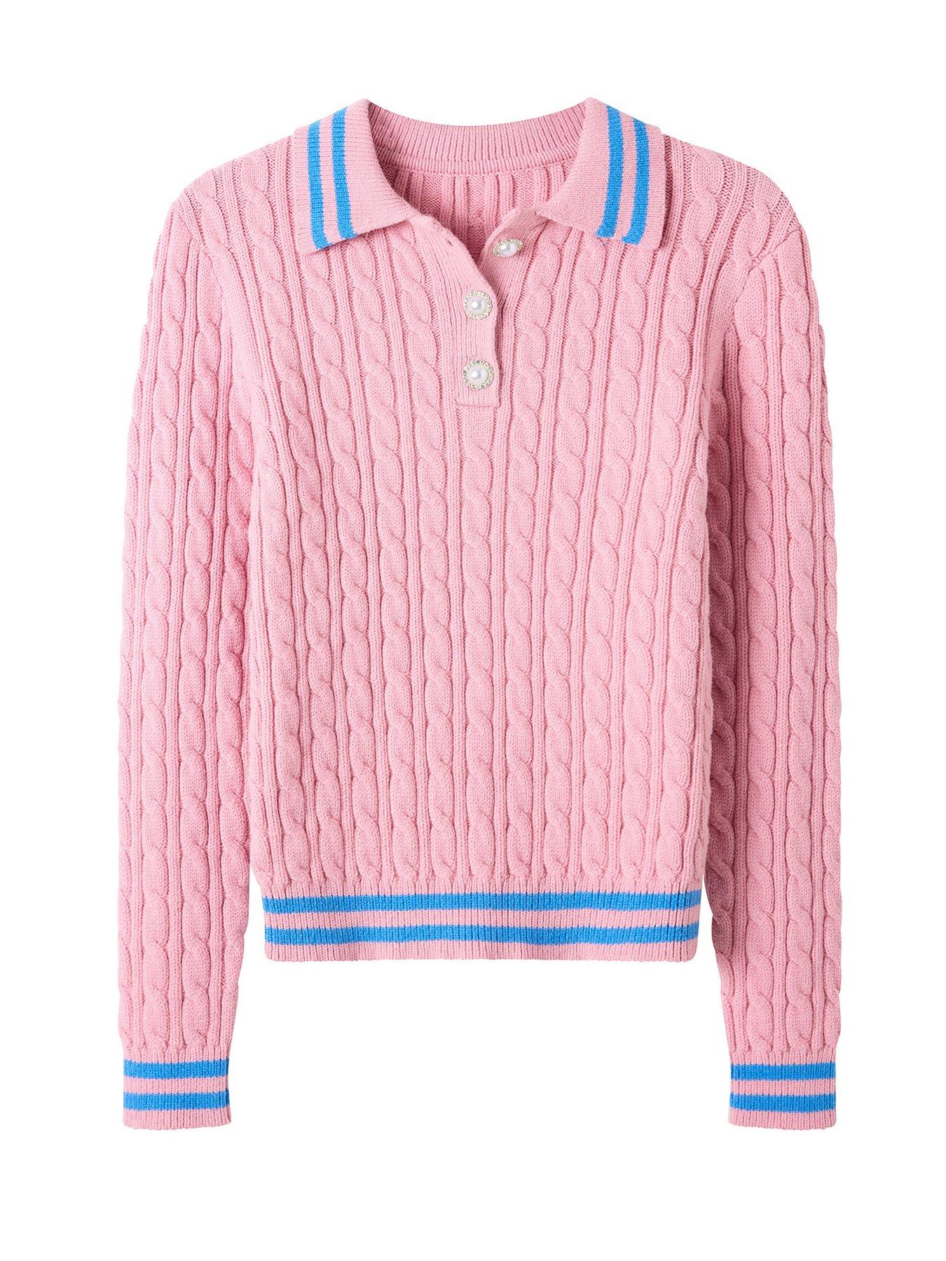  image of joe-browns-frankie-collared-cable-knit-jumper-pink