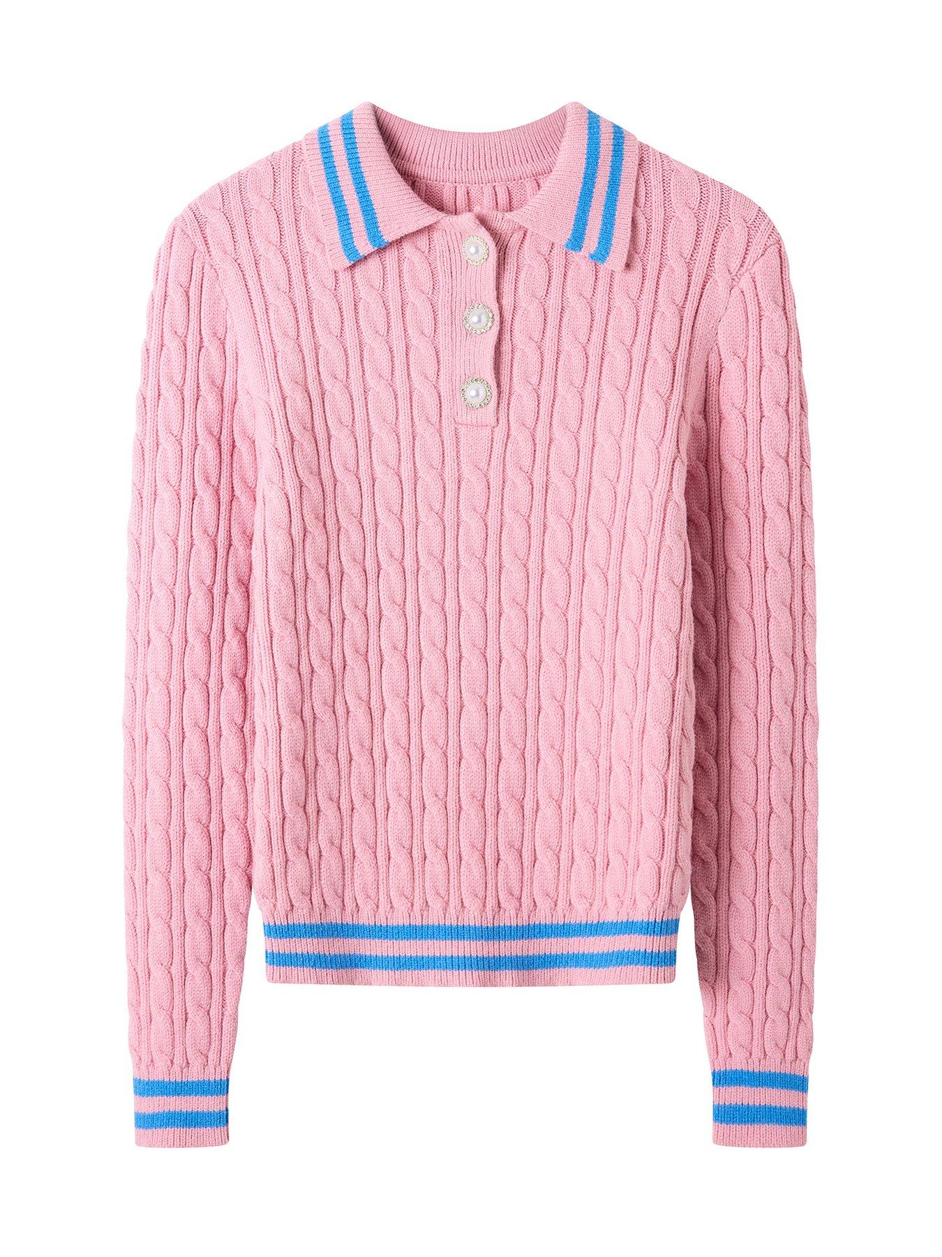  image of joe-browns-frankie-collared-cable-knit-jumper-pink