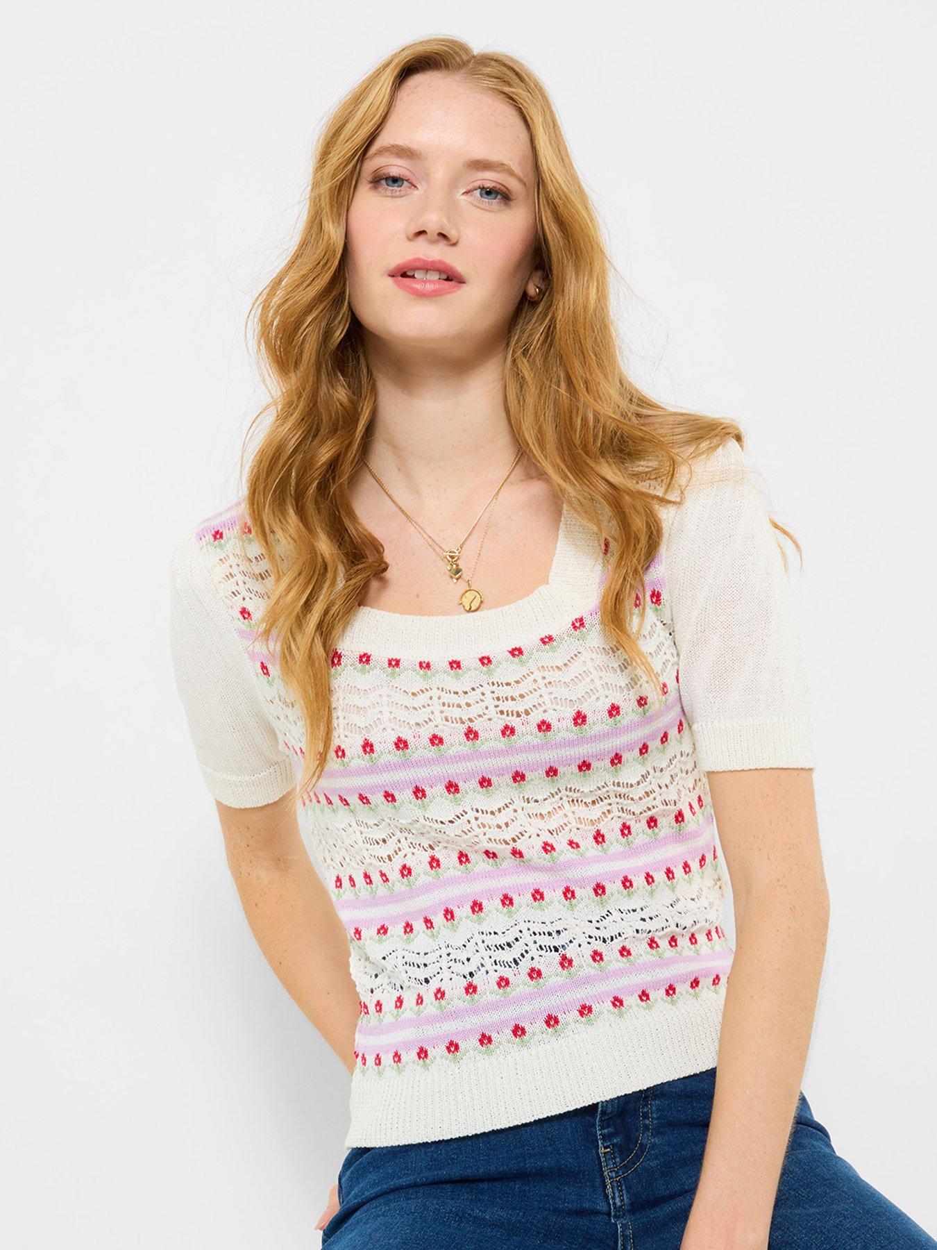 Joe Browns Connie Floral Short Sleeve Jumper - Cream