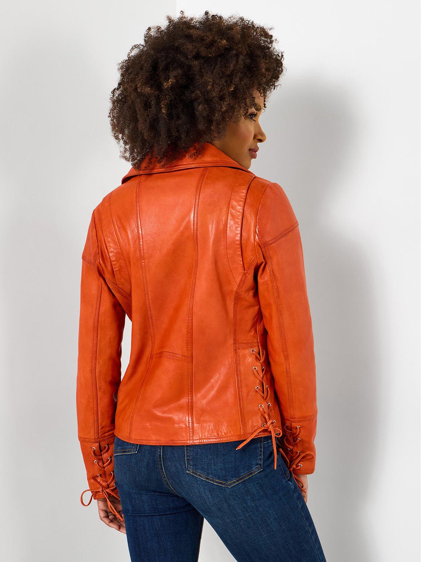 Image 2 of 5 of Joe Browns Louisa Leather Collared Biker Jacket - Orange