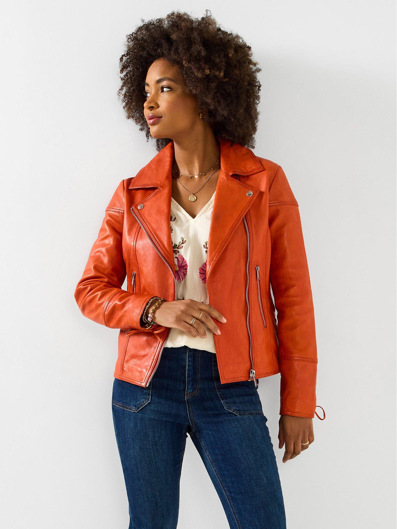 Image 3 of 5 of Joe Browns Louisa Leather Collared Biker Jacket - Orange