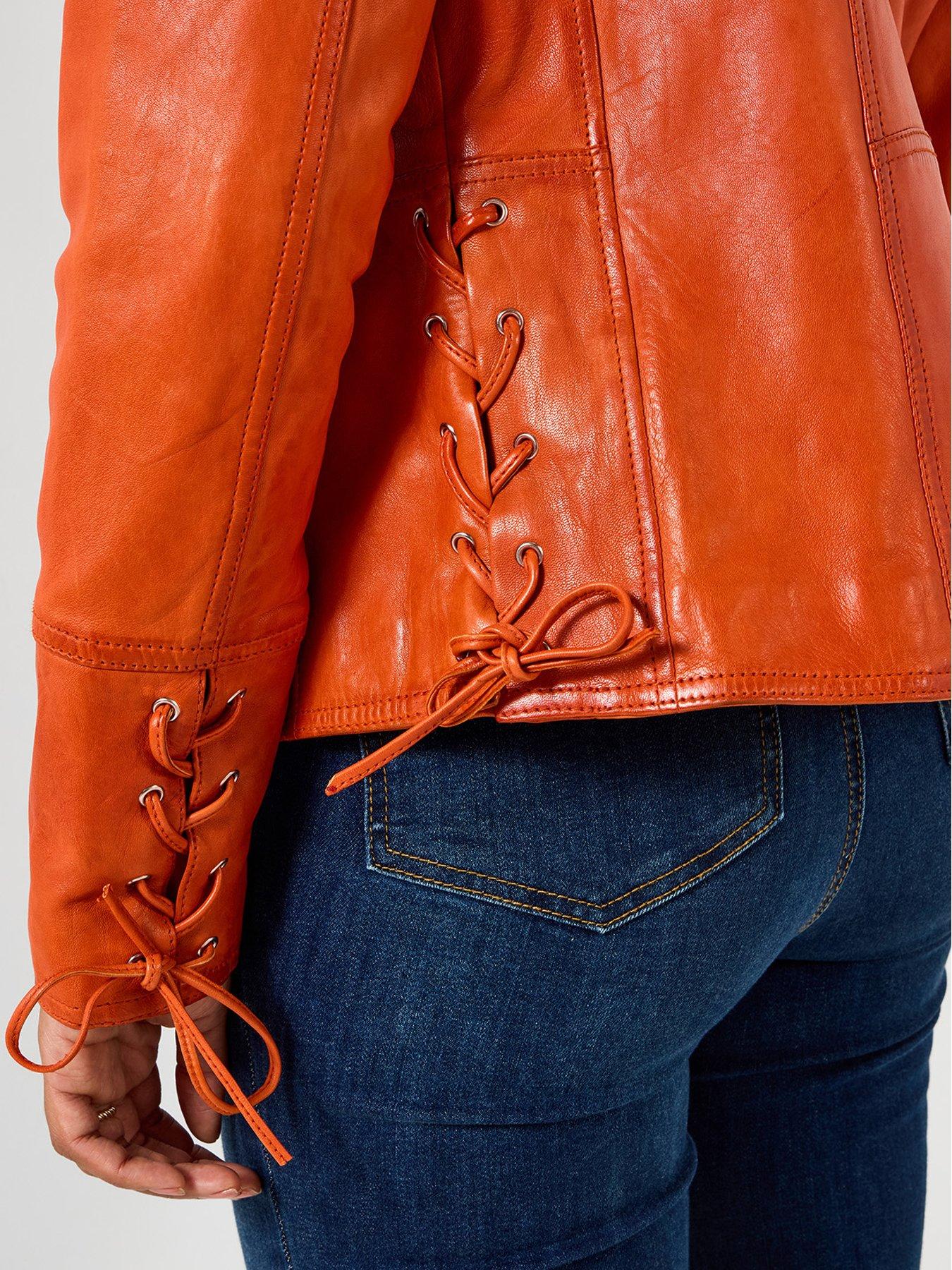 Image 4 of 5 of Joe Browns Louisa Leather Collared Biker Jacket - Orange