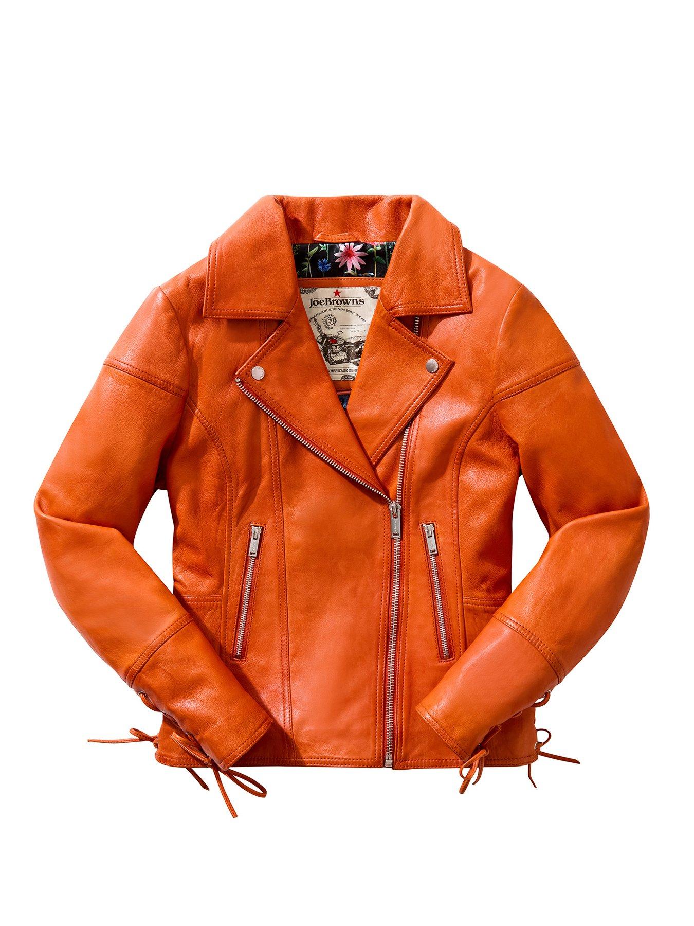 Image 5 of 5 of Joe Browns Louisa Leather Collared Biker Jacket - Orange