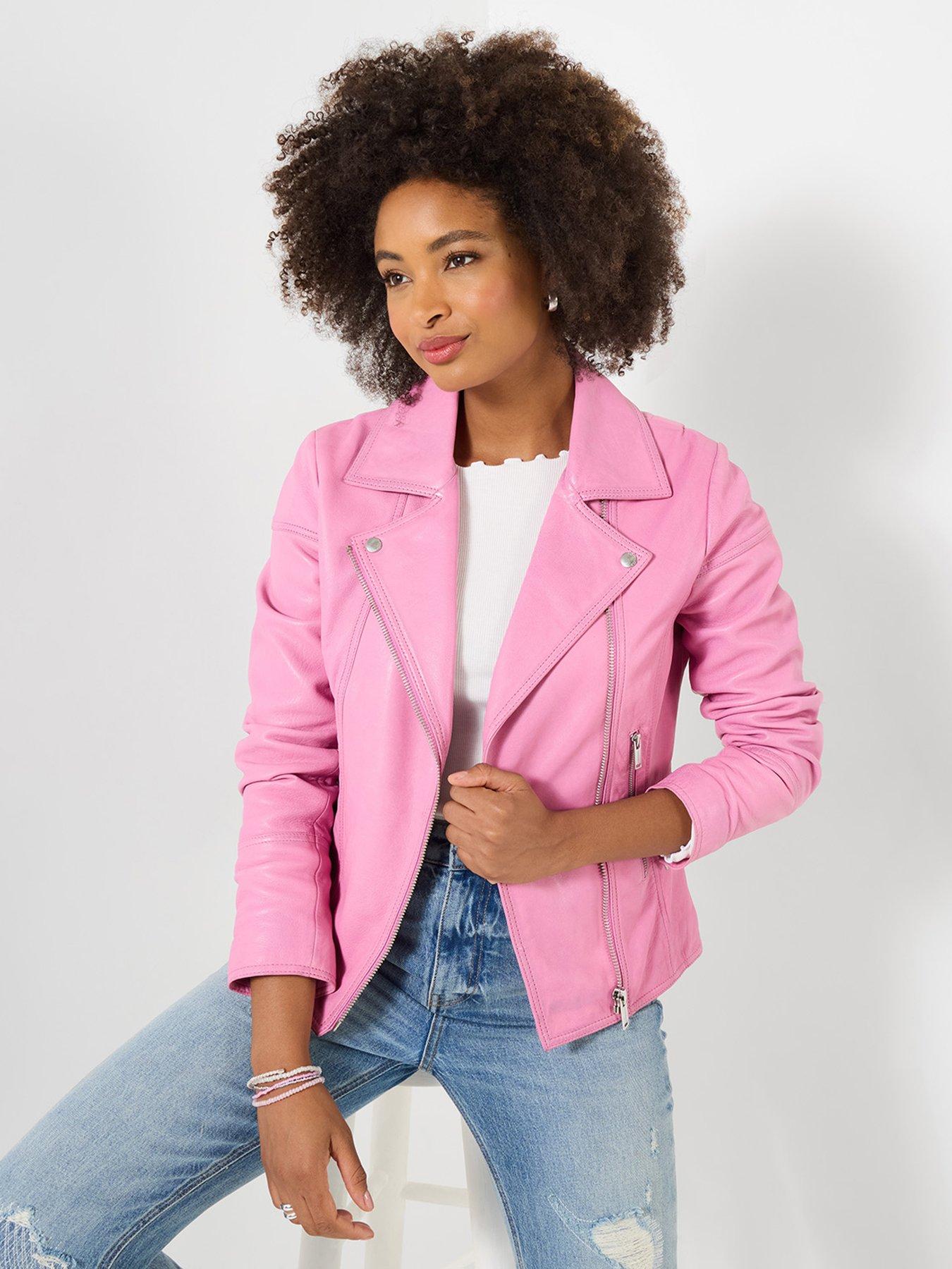 Joe Browns Pretty In Leather Collared Biker Jacket - Pink