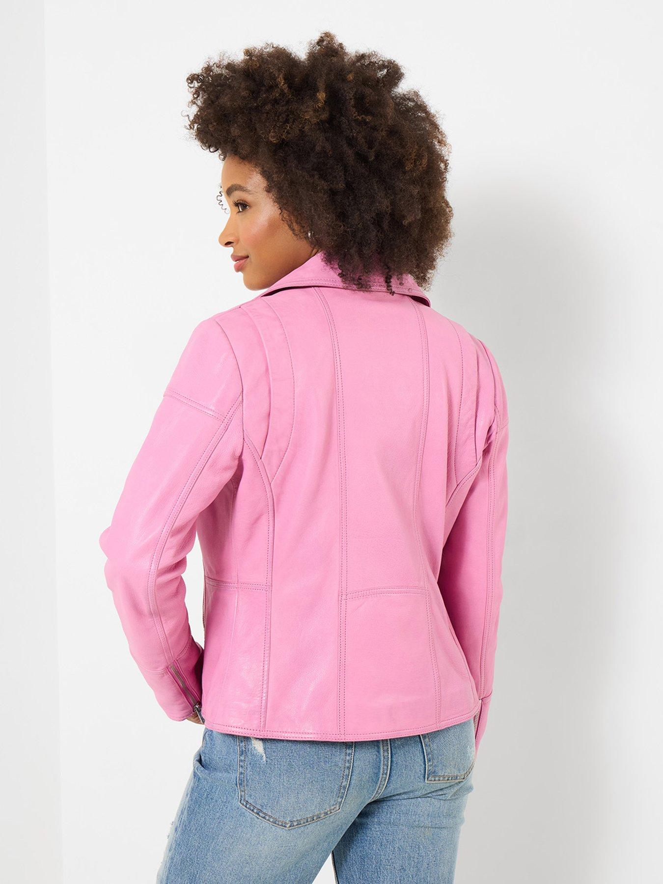  image of joe-browns-pretty-in-leather-collared-biker-jacket-pink