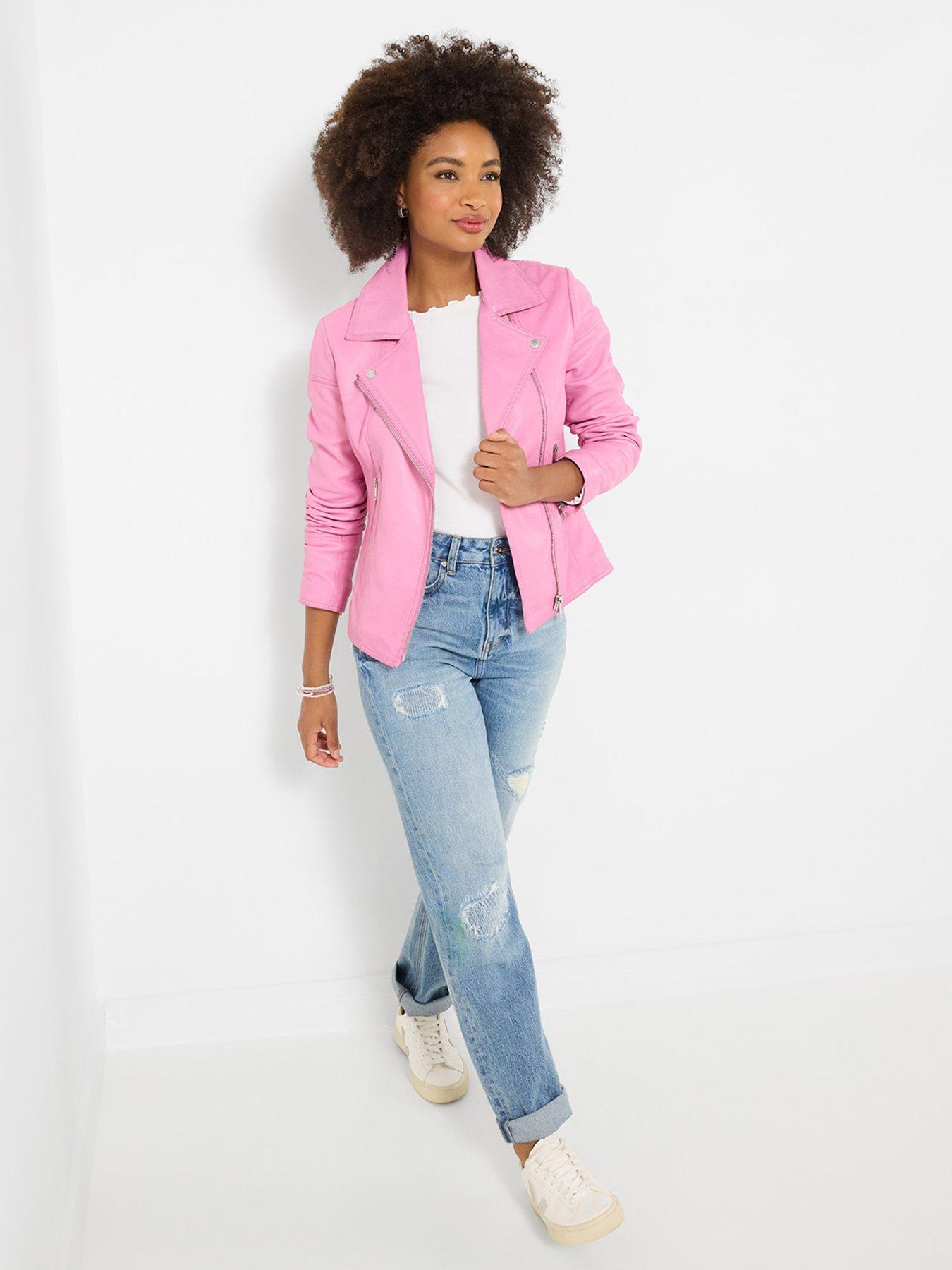  image of joe-browns-pretty-in-leather-collared-biker-jacket-pink